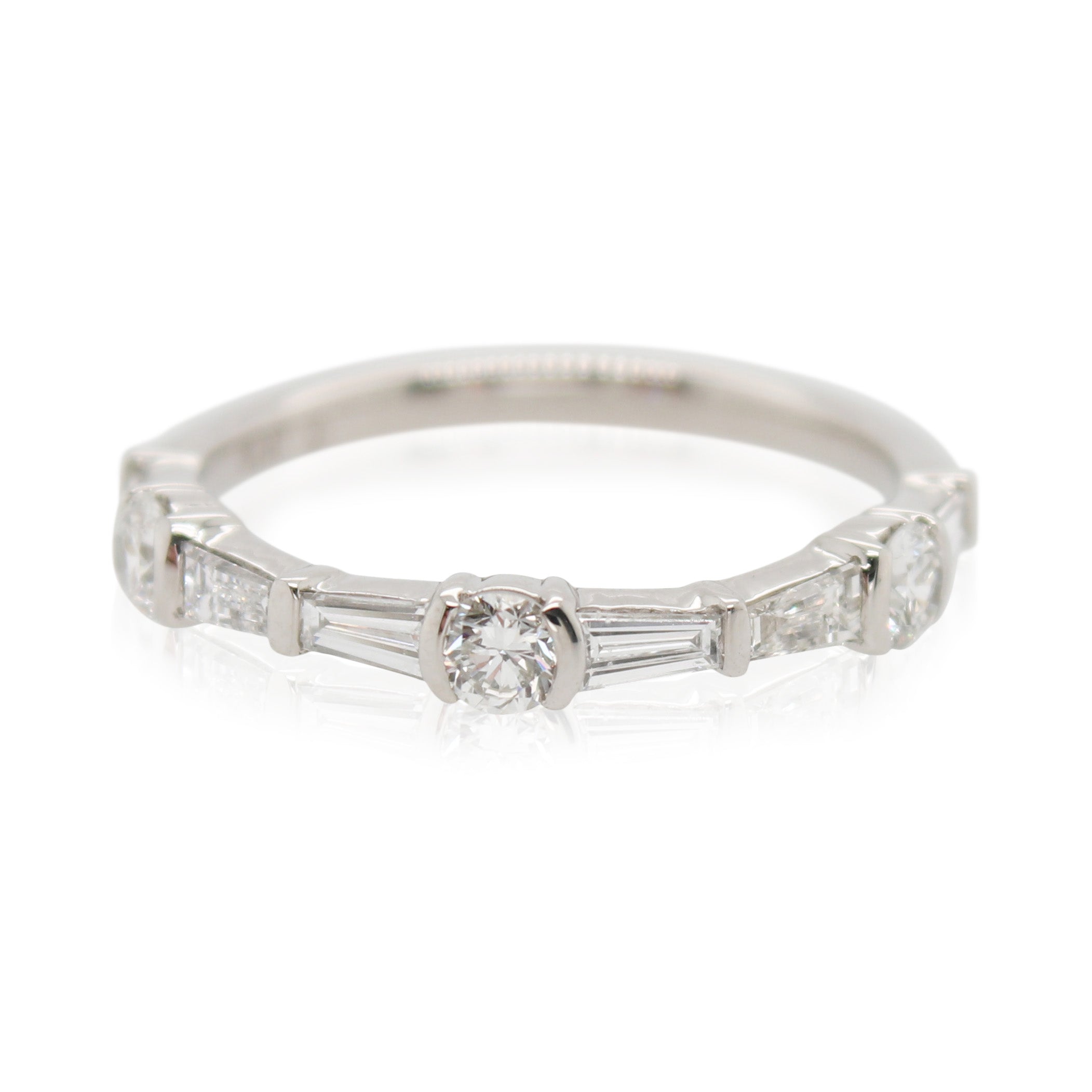 Platinum Round and Tapered Baguette Wedding Band