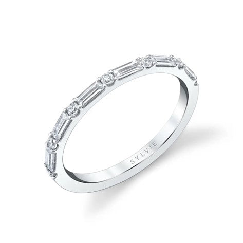 White Gold Round and Baguette Diamond Band