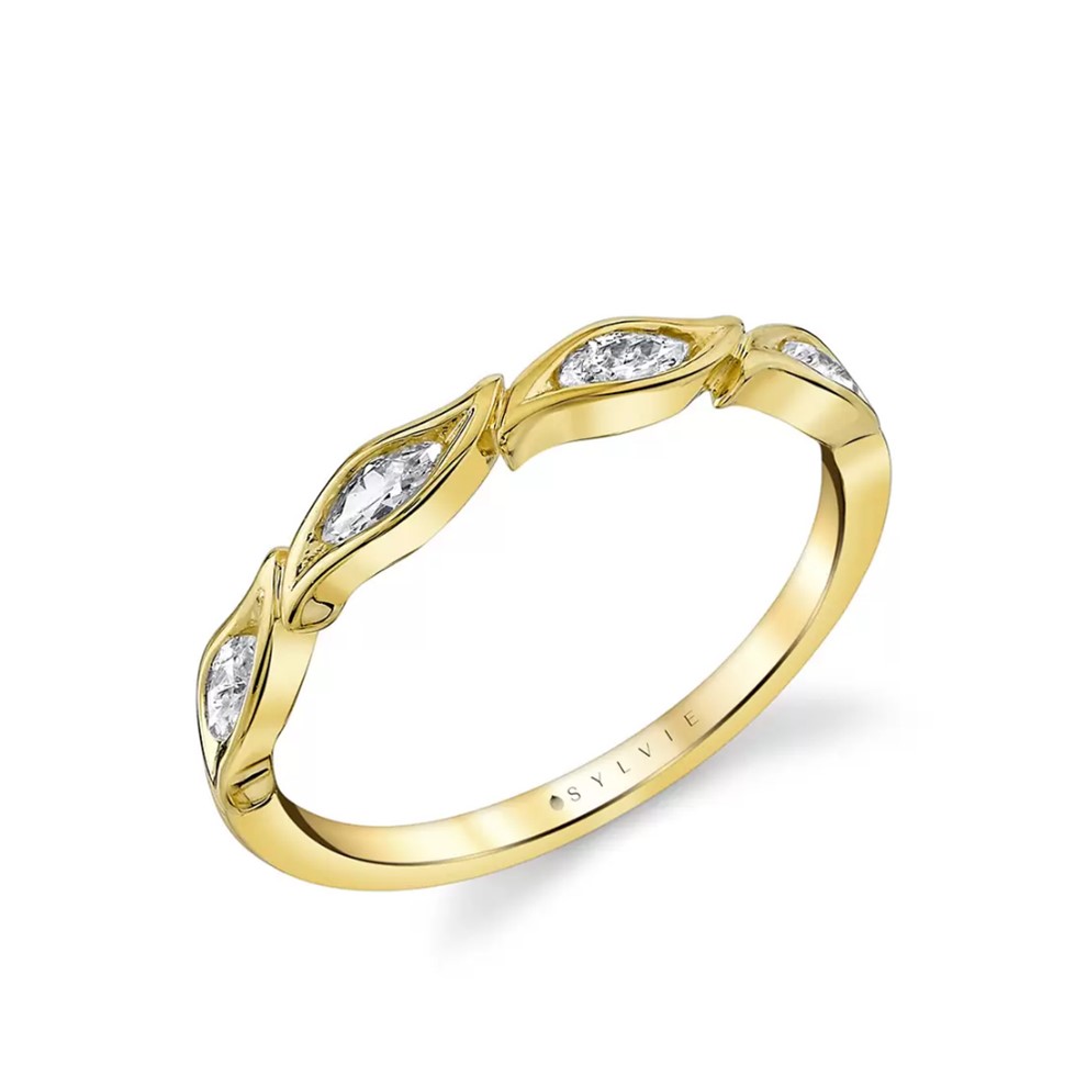 Yellow Gold Marquise Diamond Leaf Band