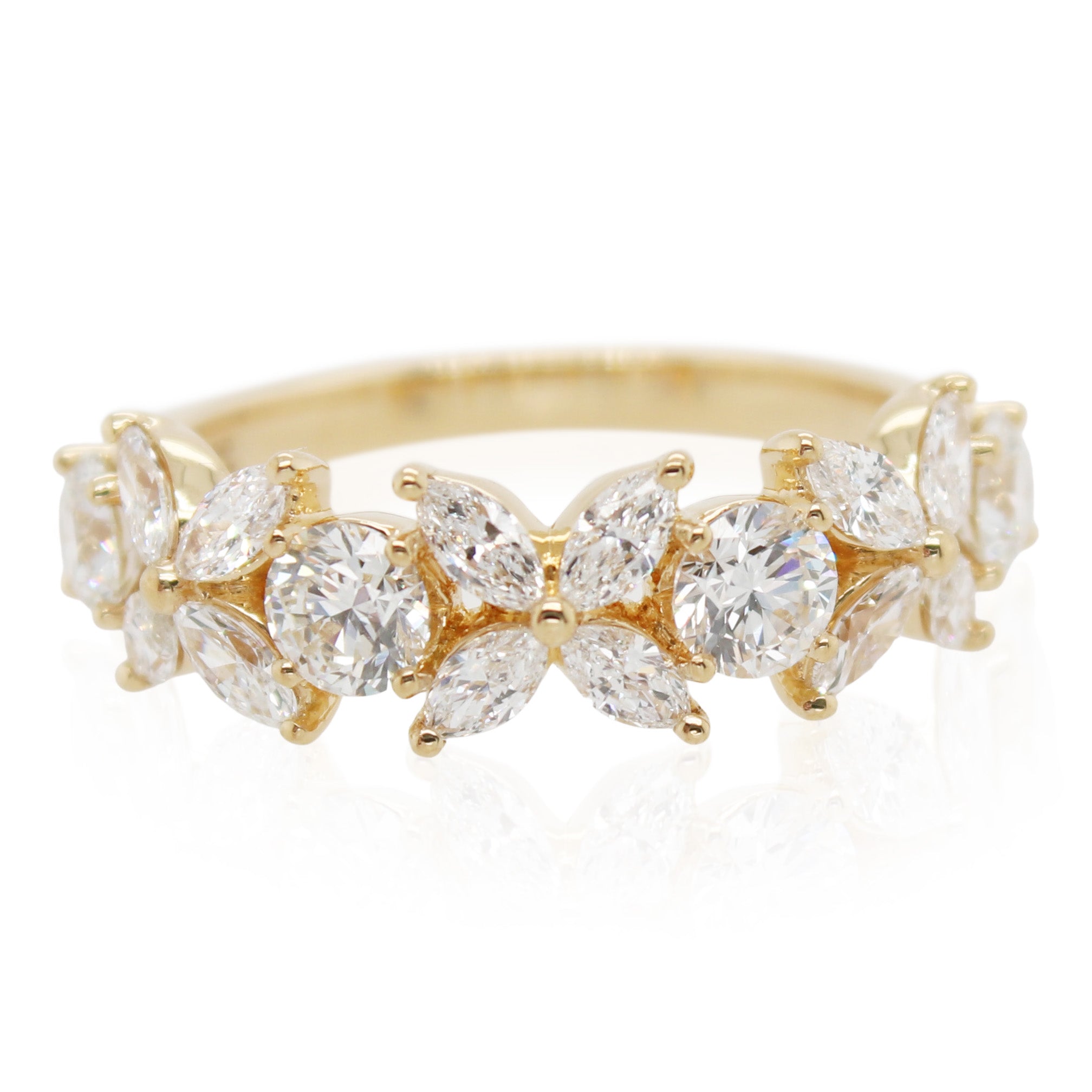 Precision Set Yellow Gold Marquise and Round Diamond Band