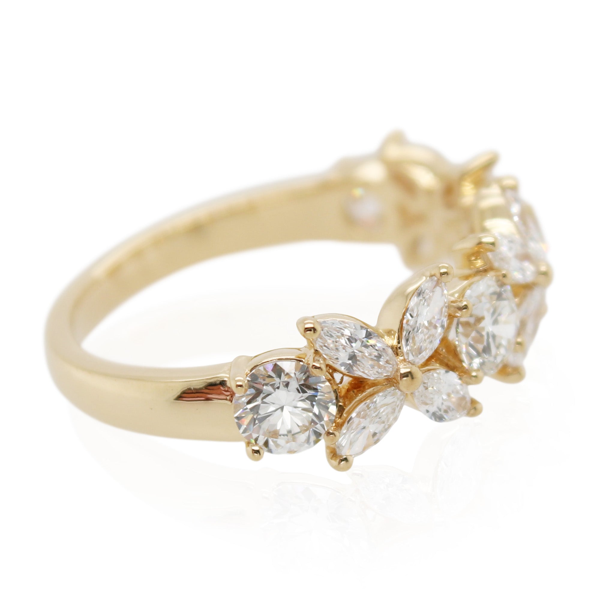 Precision Set Yellow Gold Marquise and Round Diamond Band