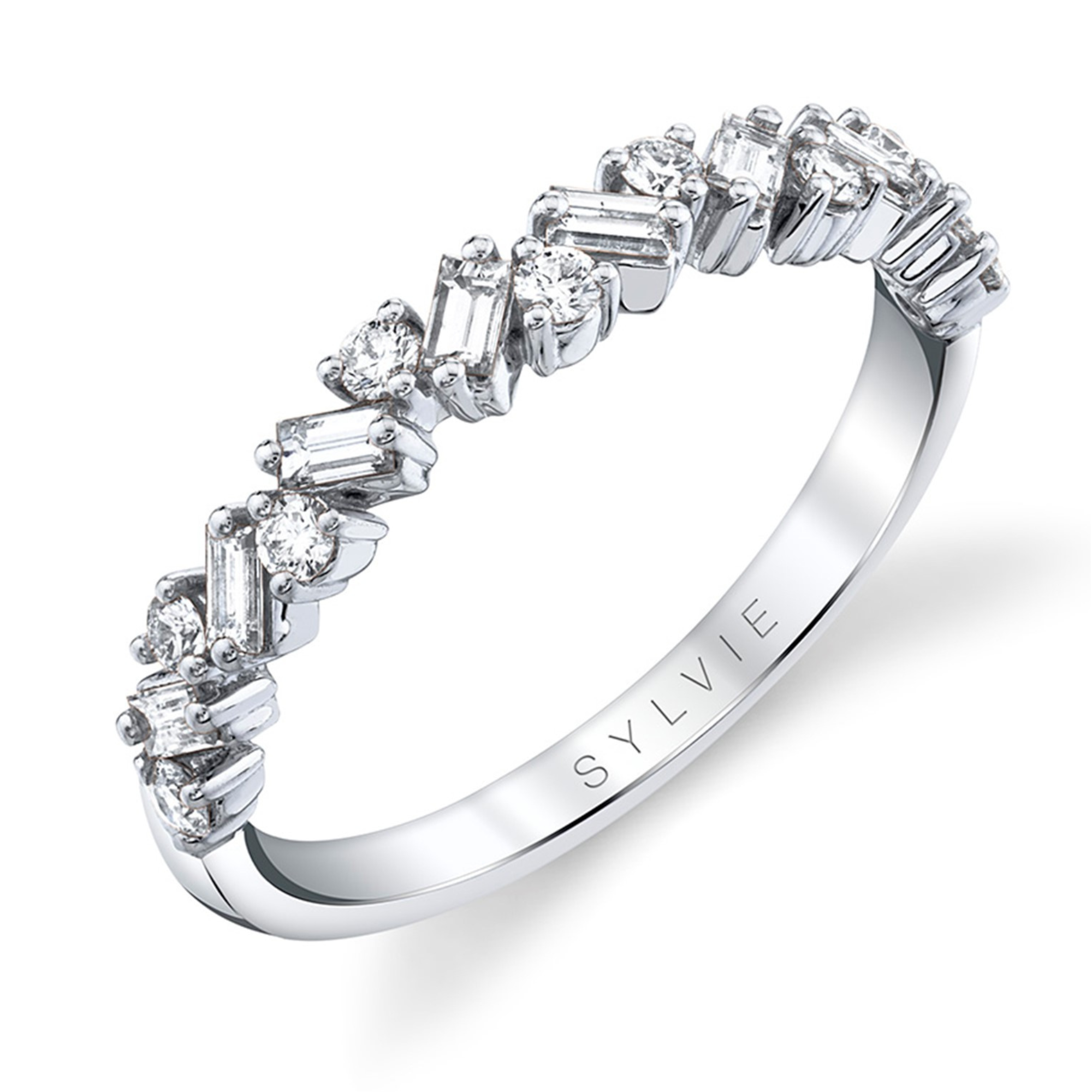 Sylvie White Gold Round and Baguette Diamond Band