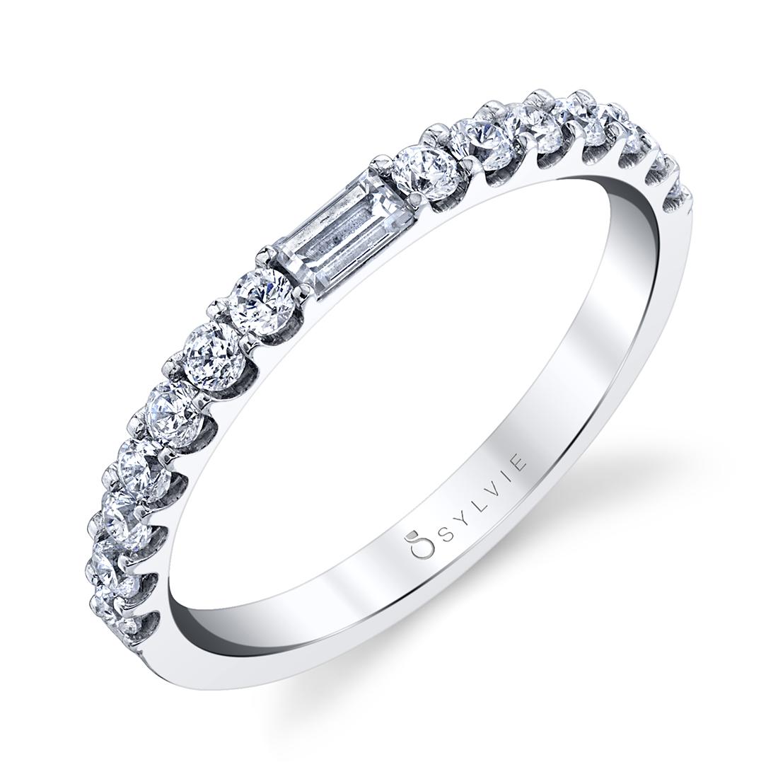 Sylvie White Gold Baguette and Round Diamond Band