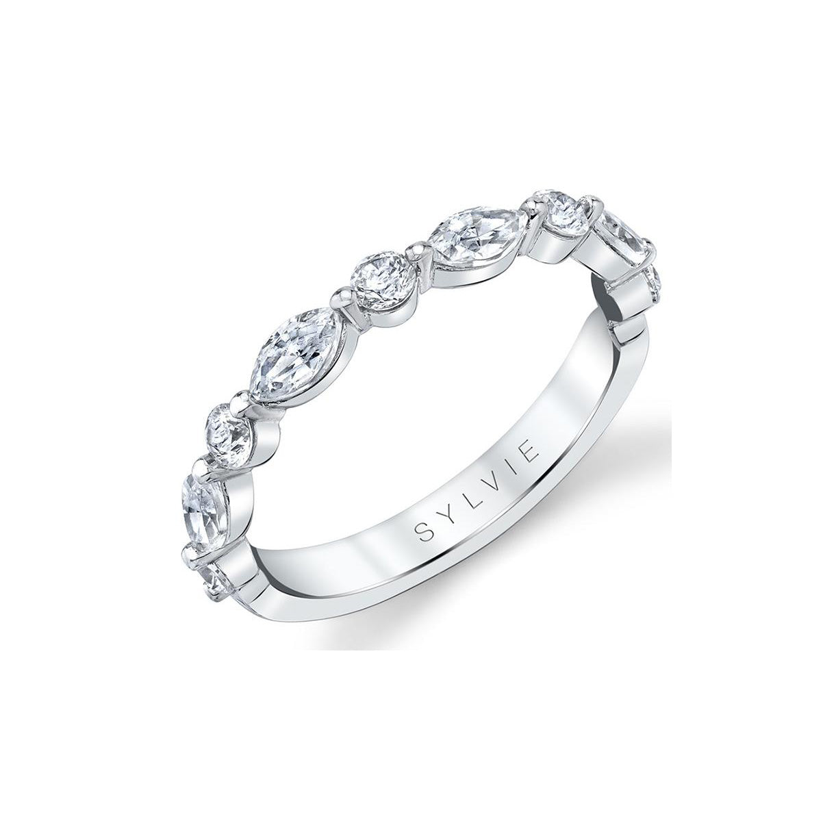 Alternating Marquise and Round Diamond 9 Stone Band