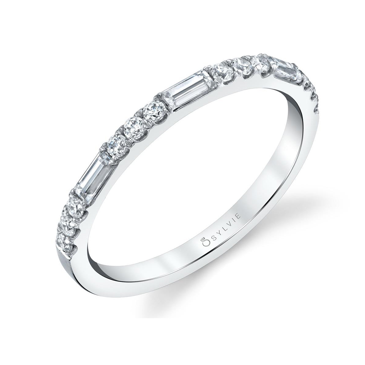 White Gold Round and Baguette Diamond Band