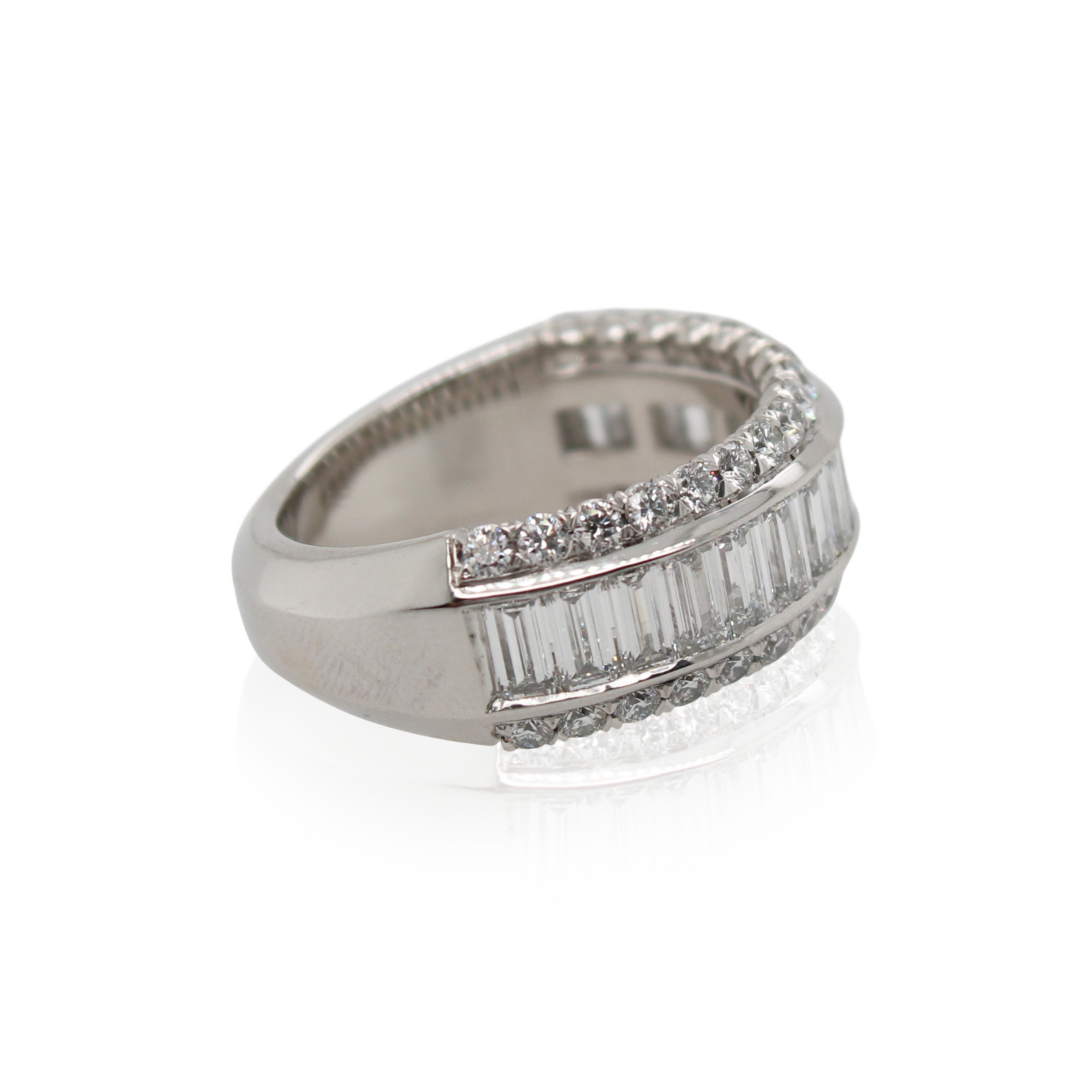Platinum Baguette and Round Tri Row Wedding Band
