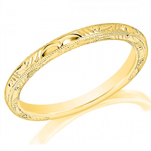 Yellow Gold Engraved Wedding Band