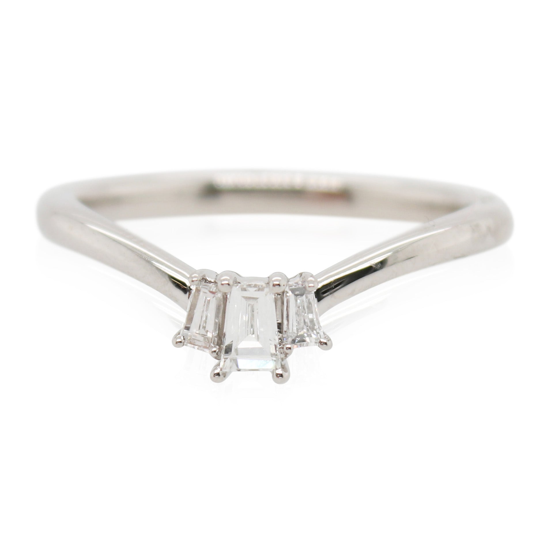 Platinum Tapered Baguette 3 Stone Contour Ring