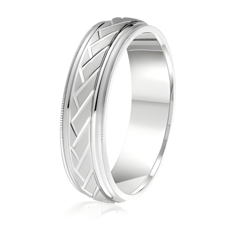 6mm Diagonal Engraved Wedding Band