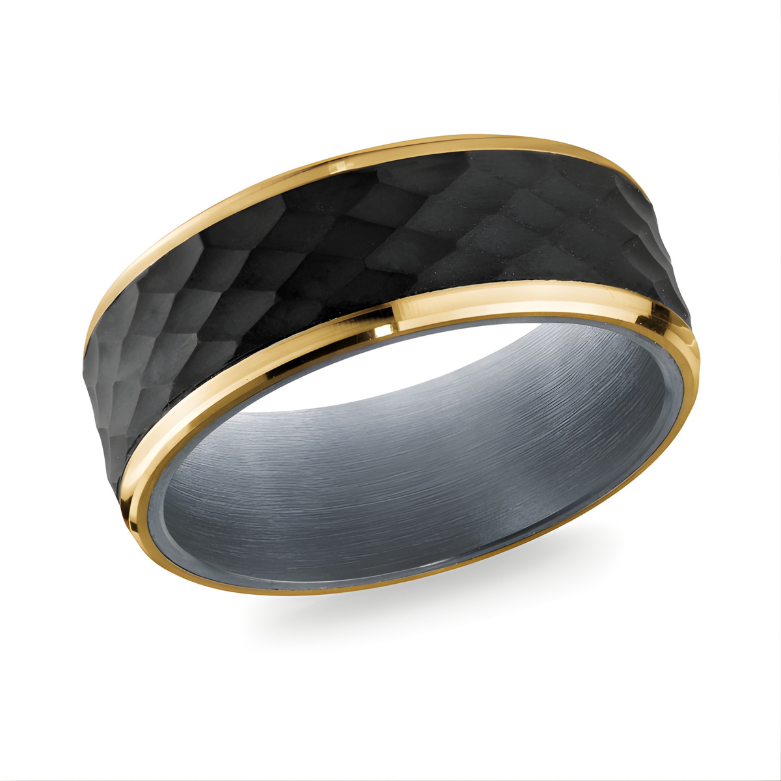 8mm Tantalum and Yellow Gold Hammered Band