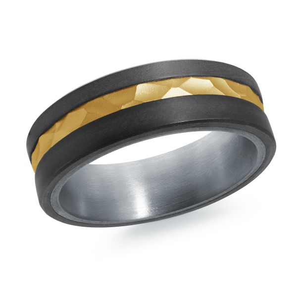 7mm Tantalum and Hammered Yellow Gold Band