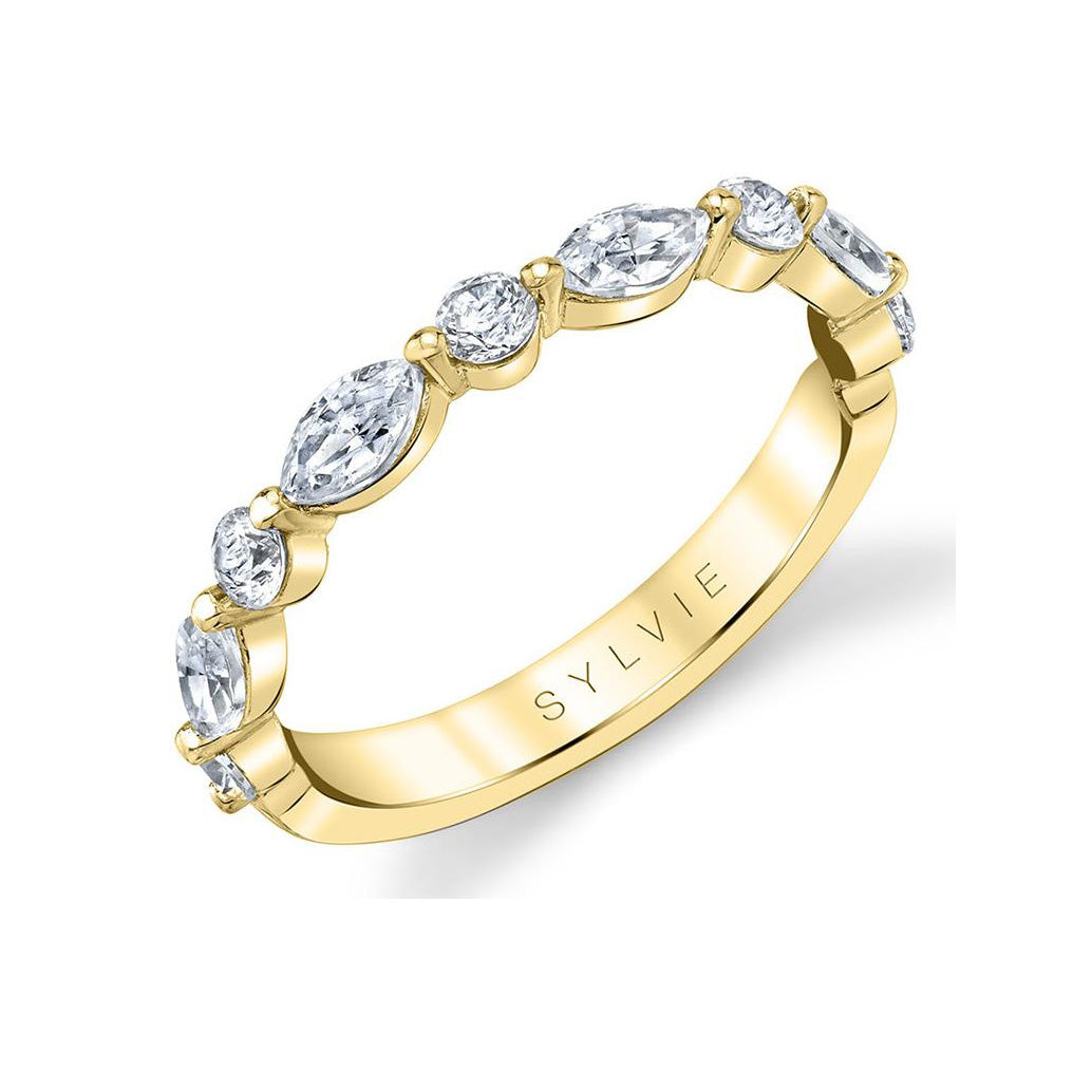 Alternating Marquise and Round Diamond Wedding Band
