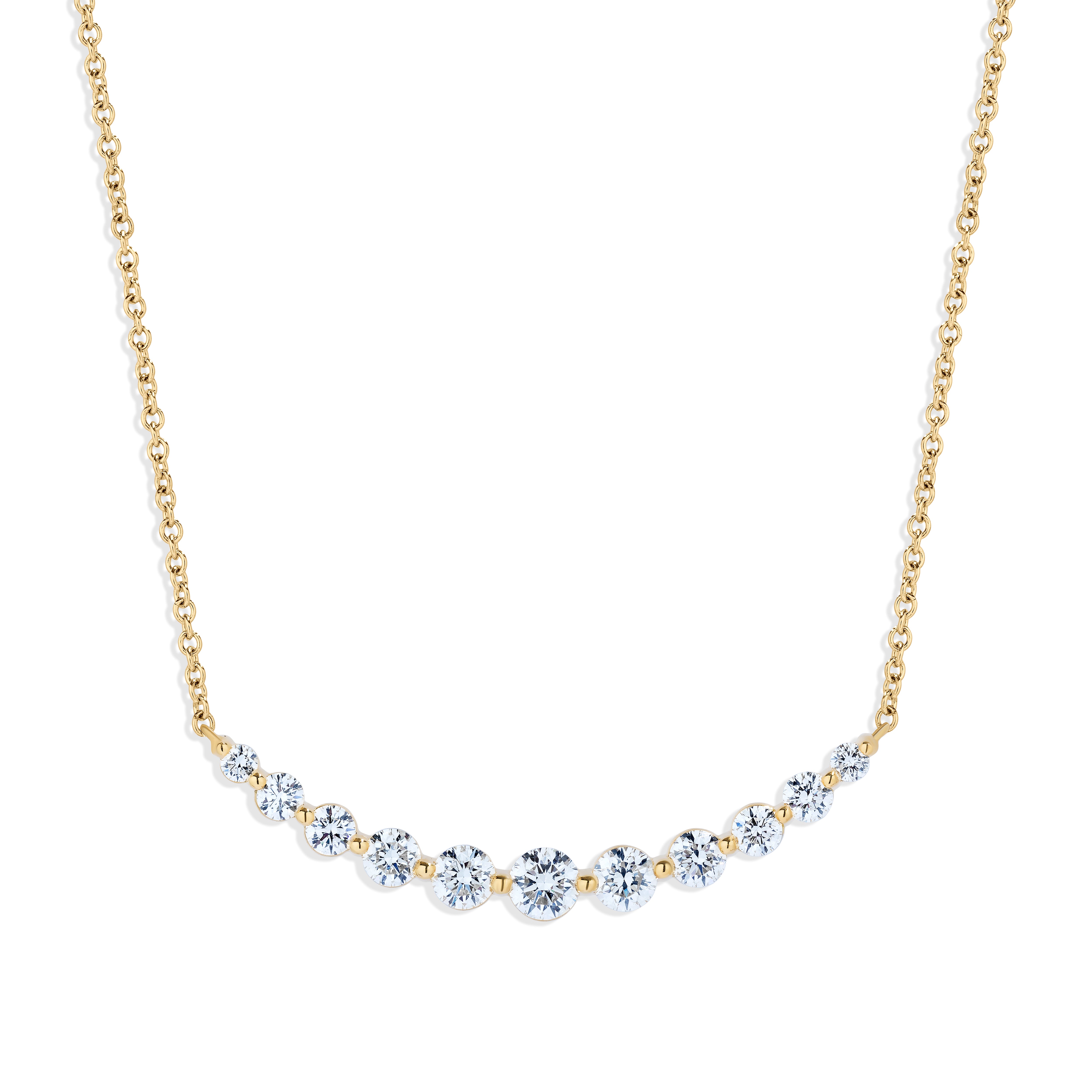 Yellow Gold Curved Diamond Necklace