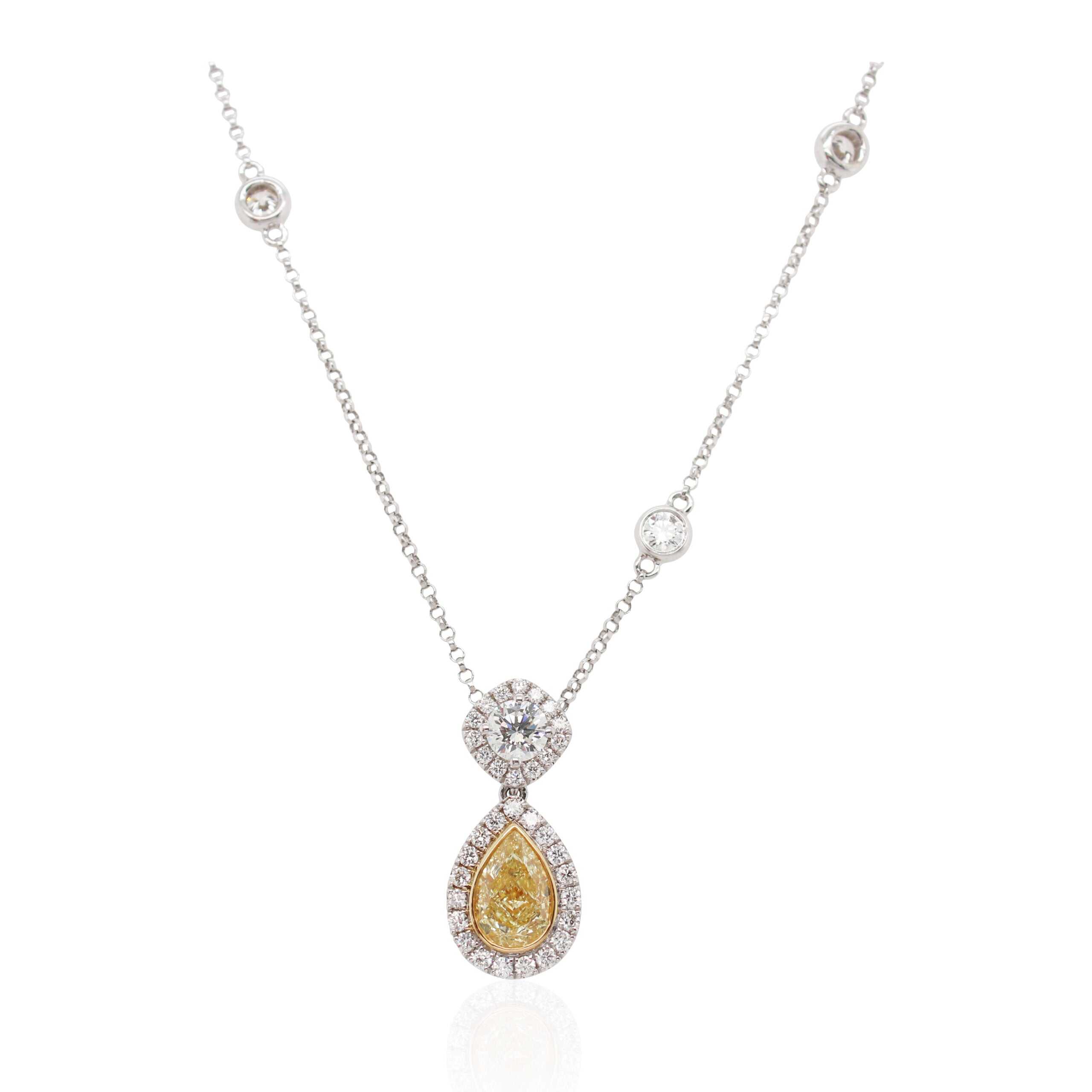 Light Yellow Diamond Double Drop Necklace