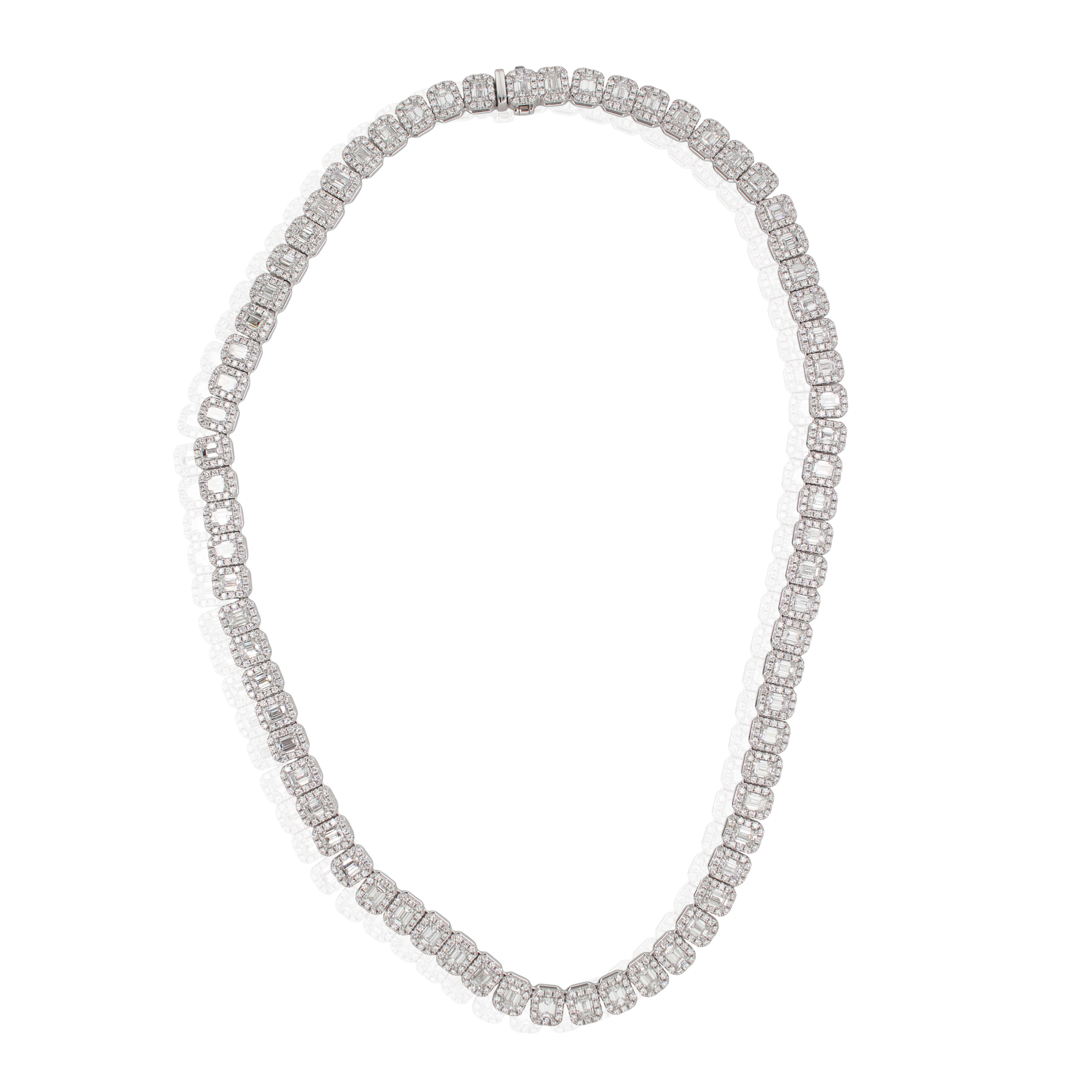 Emerald Cut Halo Diamond Necklace