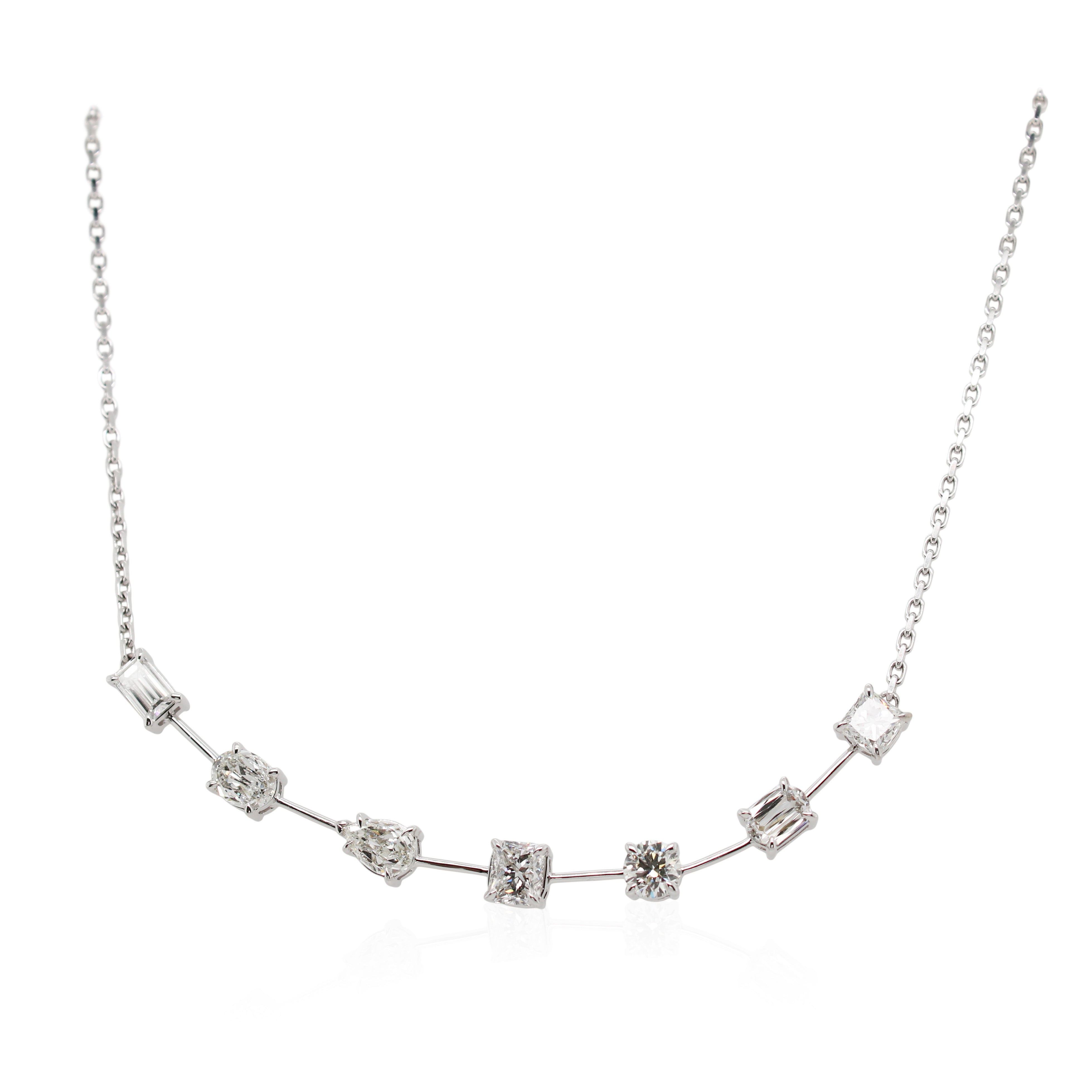 White Gold 6 Diamond Curved Necklace
