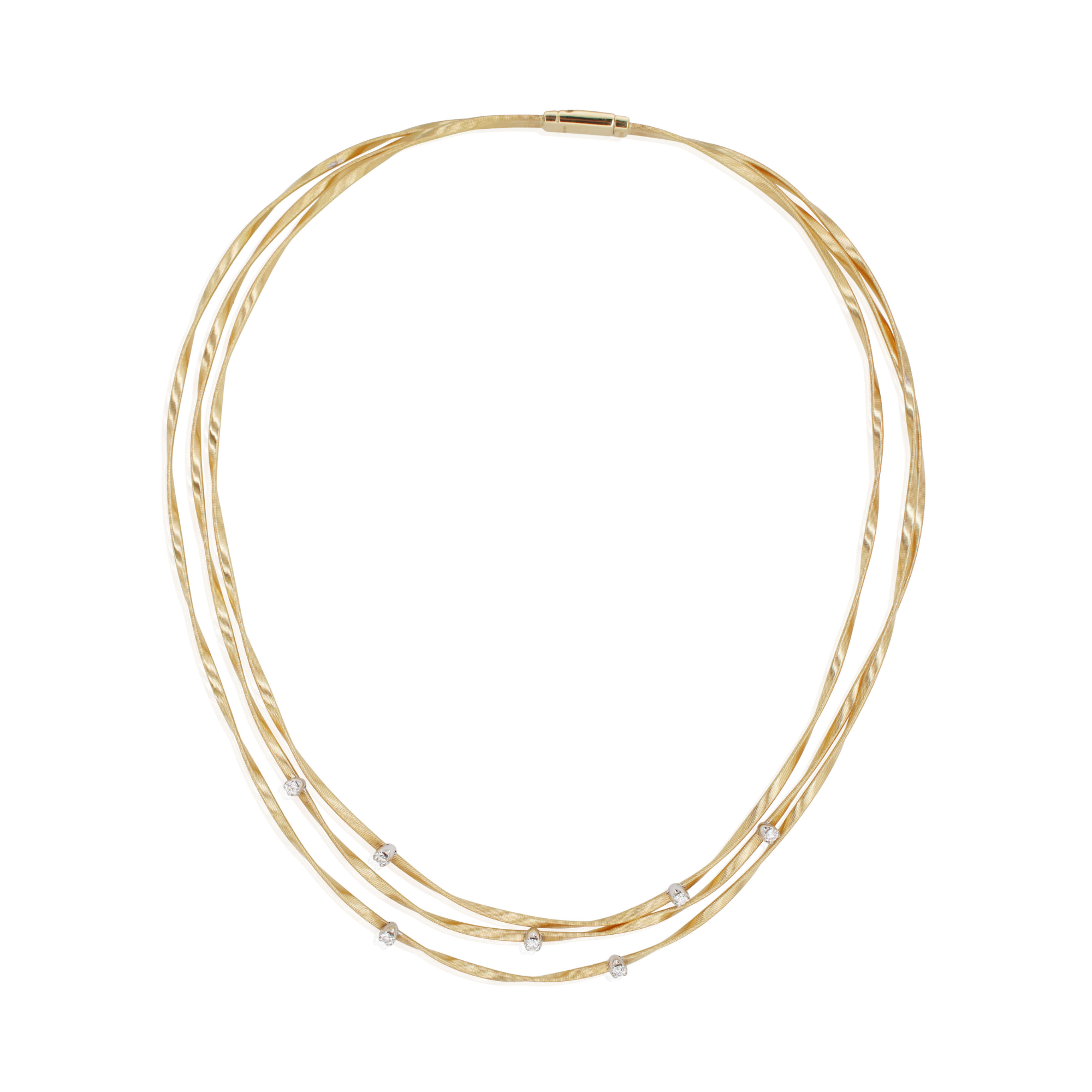 Marco Bicego 18K Yellow Gold Diamond Station Tri Strand Necklace
