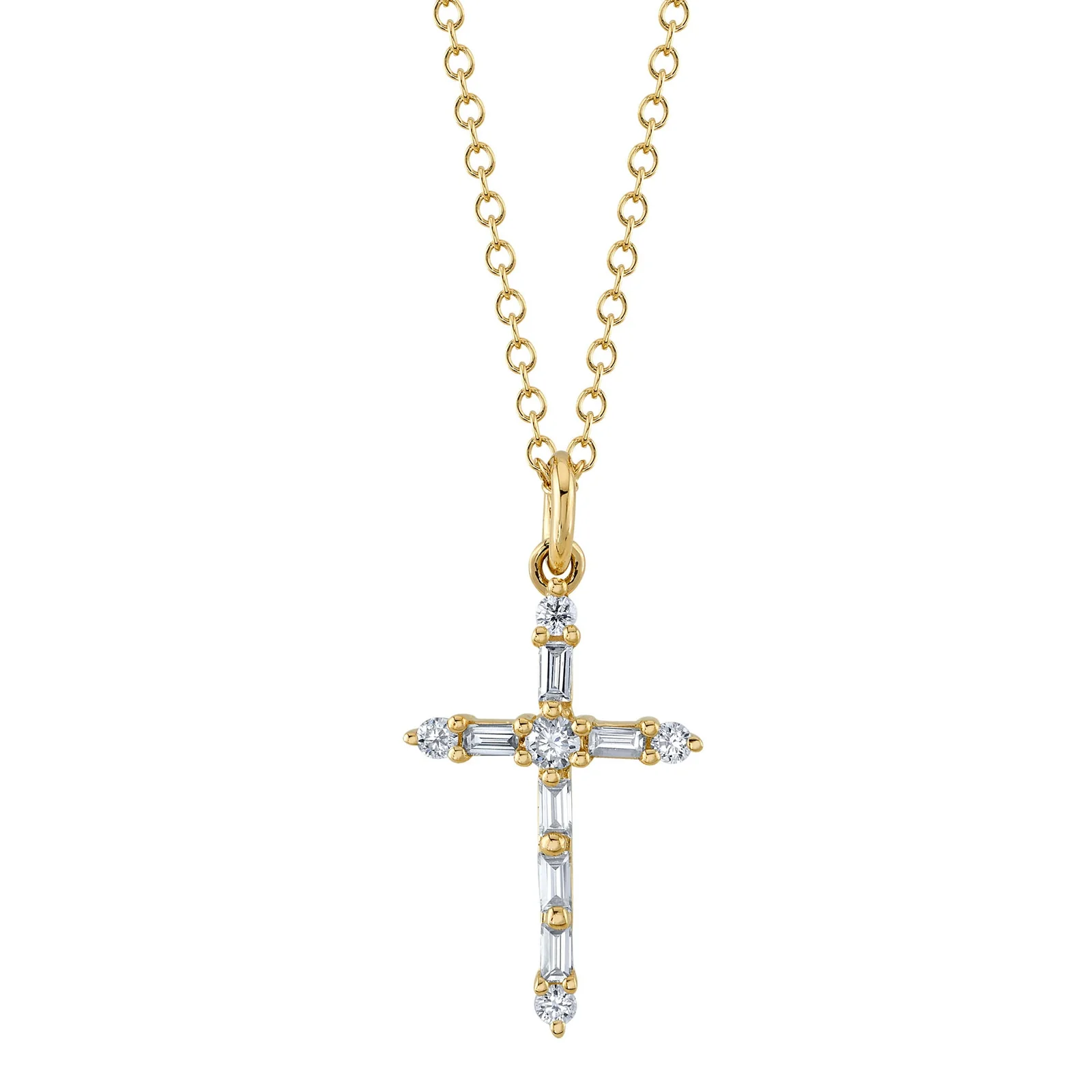 Round and Baguette Diamond Cross Pendant