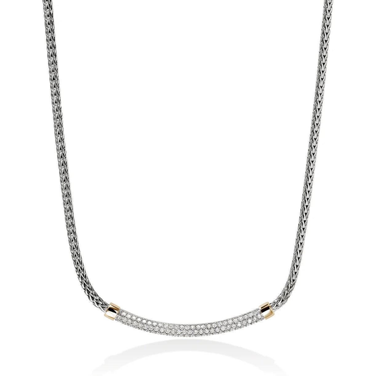 John Hardy Essentials Collection Sterling Silver and Yellow Gold Diamond 2.5mm Necklace