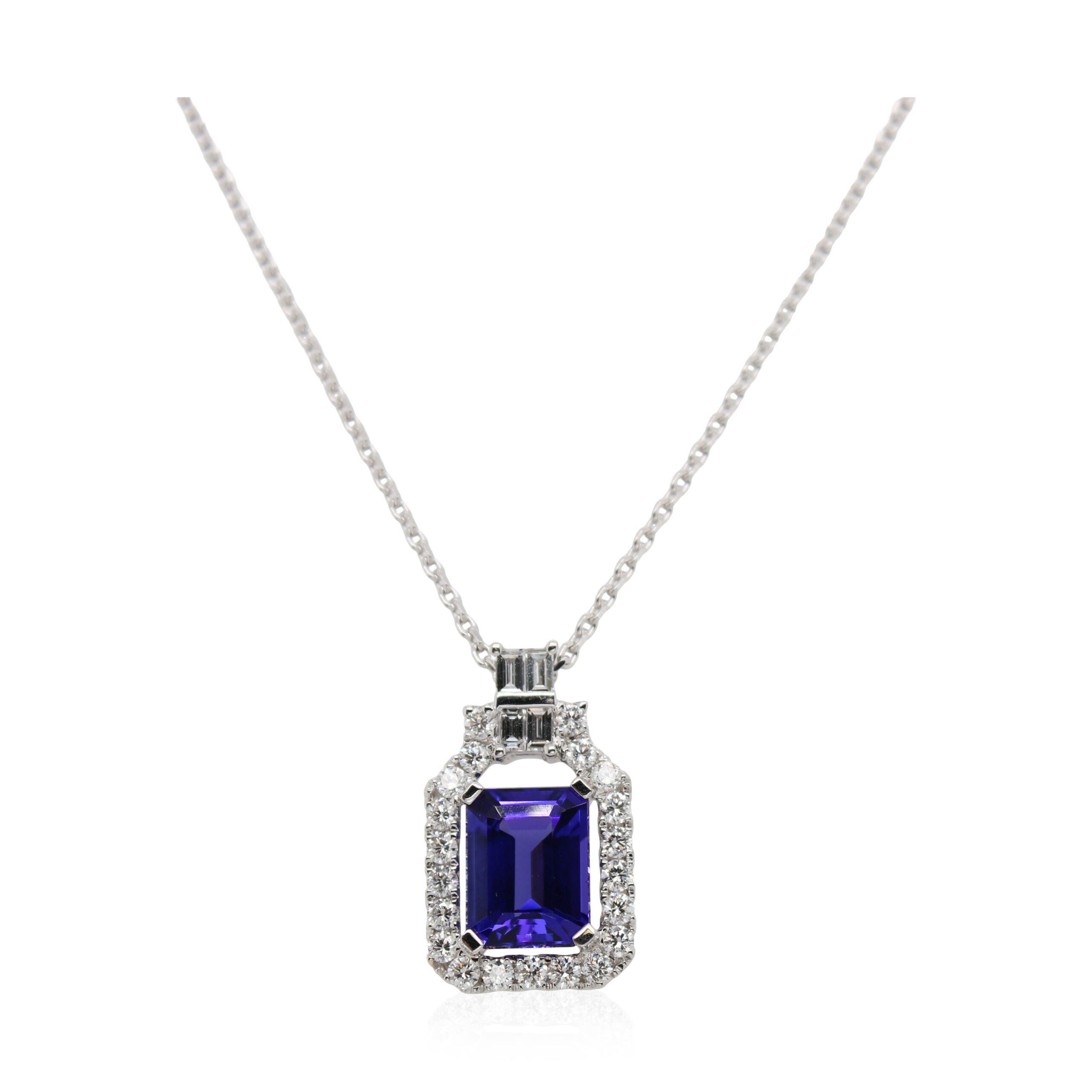 2.25ct Emerald Cut Tanzanite and Diamond Pendant