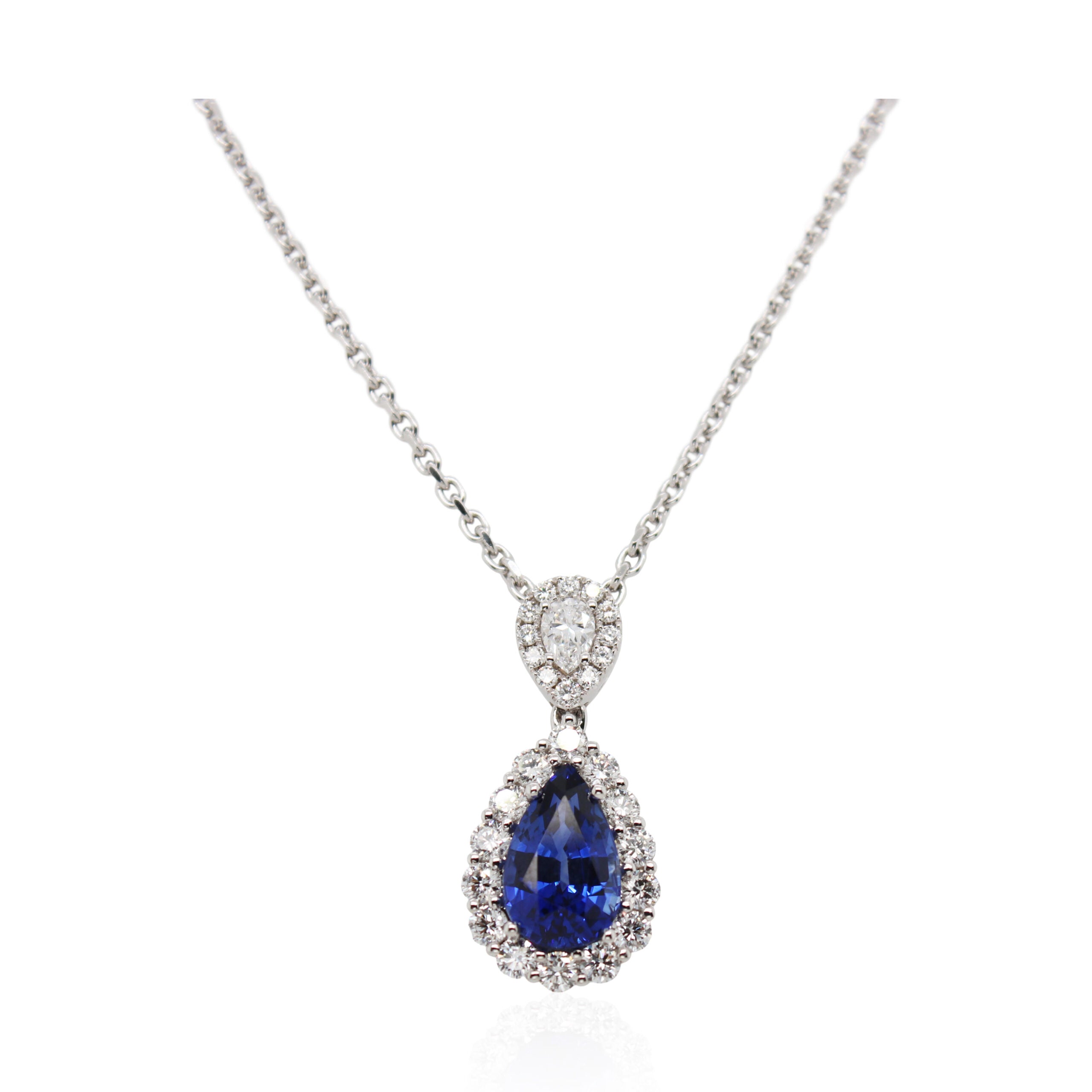 3.07ct Pear Shaped Sapphire and Diamond Pendant