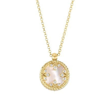 Roberto Coin 12mm Mother of Pearl and Diamond Medallion Necklace