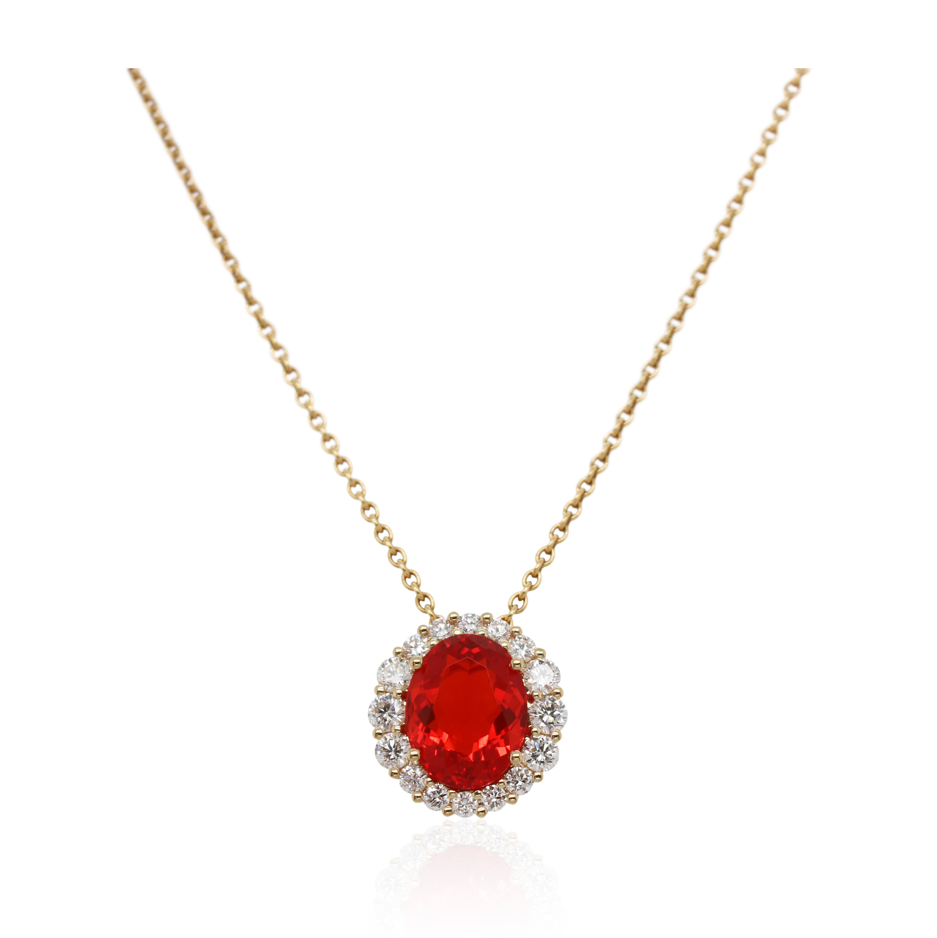 Fire Opal and Diamond Halo Pendant