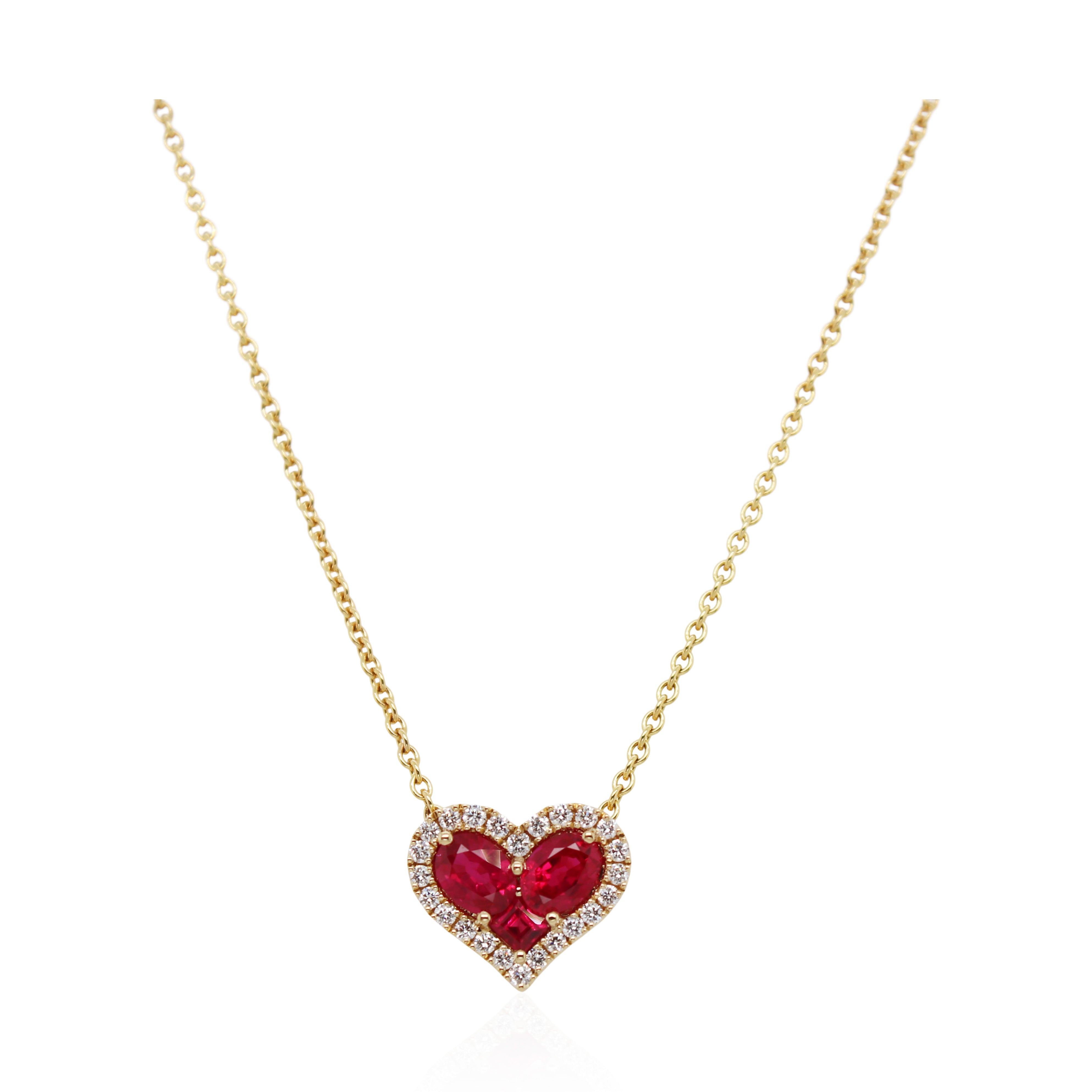 Ruby and Diamond Halo Heart Pendant