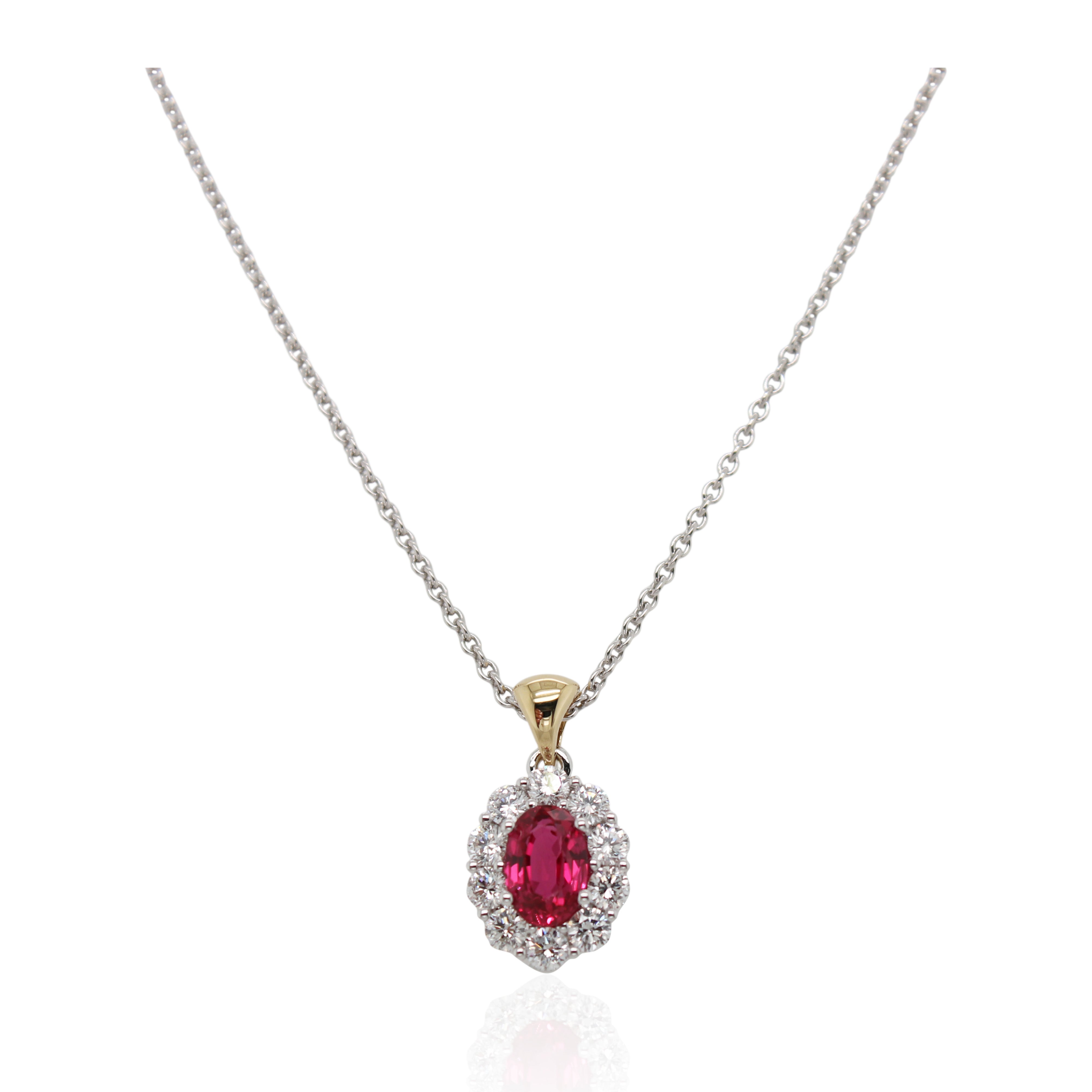 Ruby and Diamond Halo Pendant