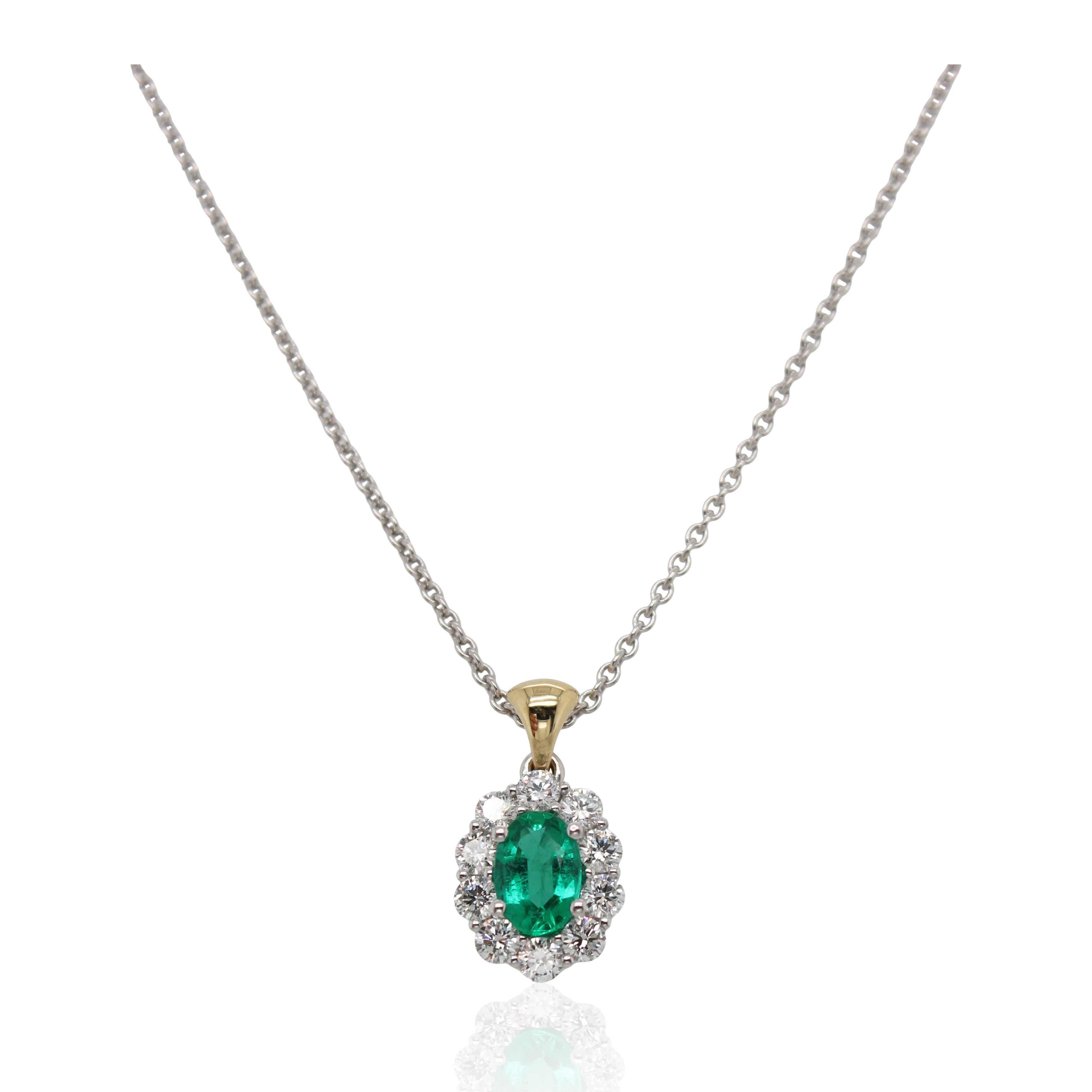Emerald and Diamond Halo Pendant