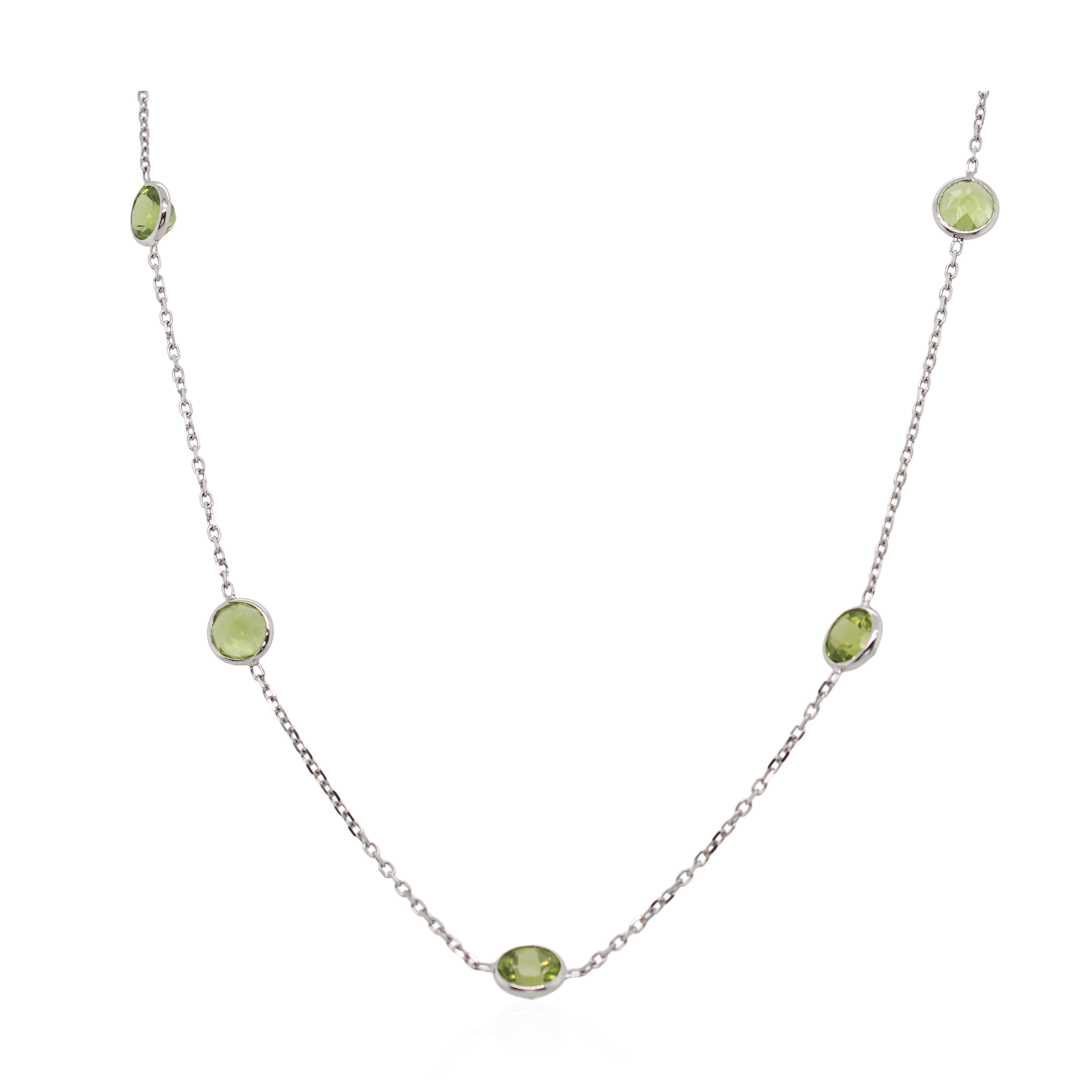 White Gold Round Peridot Station Necklace