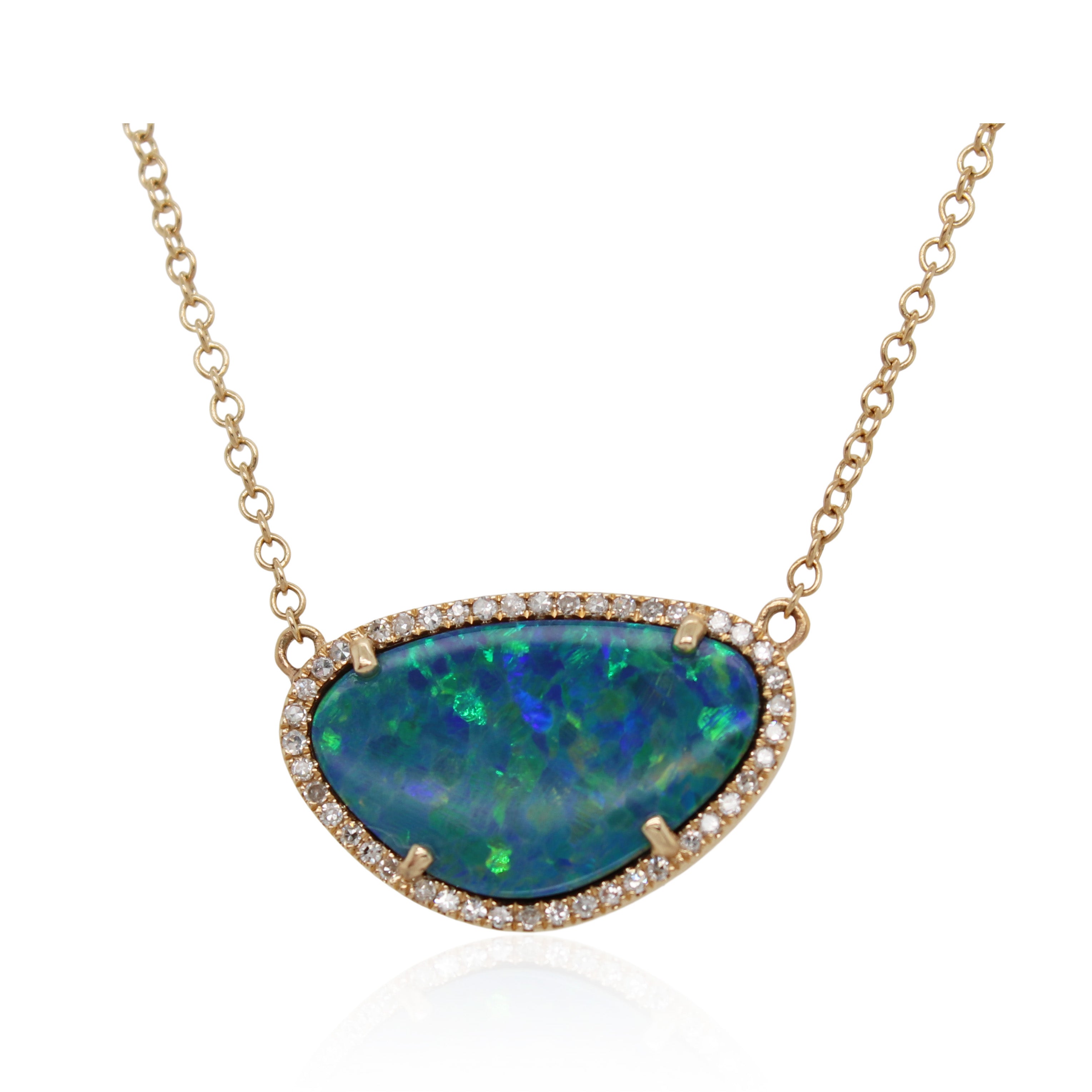 One-of-a-Kind 1.87ct Freeform Opal and Halo Diamond Pendant