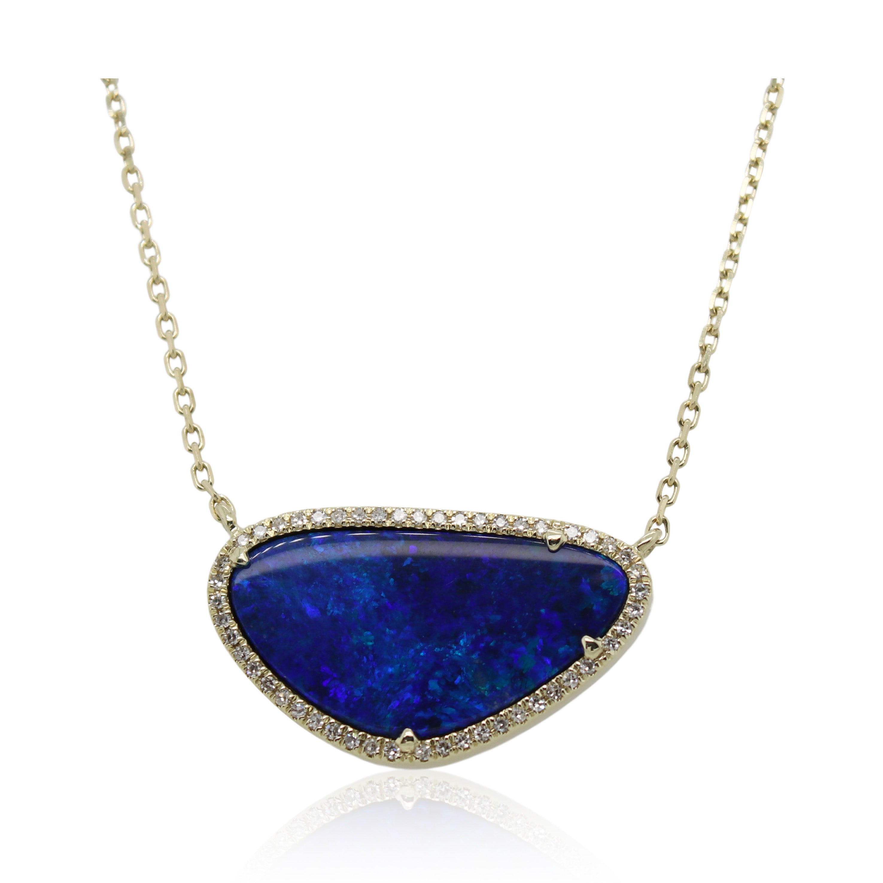 6.34ct Freeform Opal and Halo Diamond Pendant
