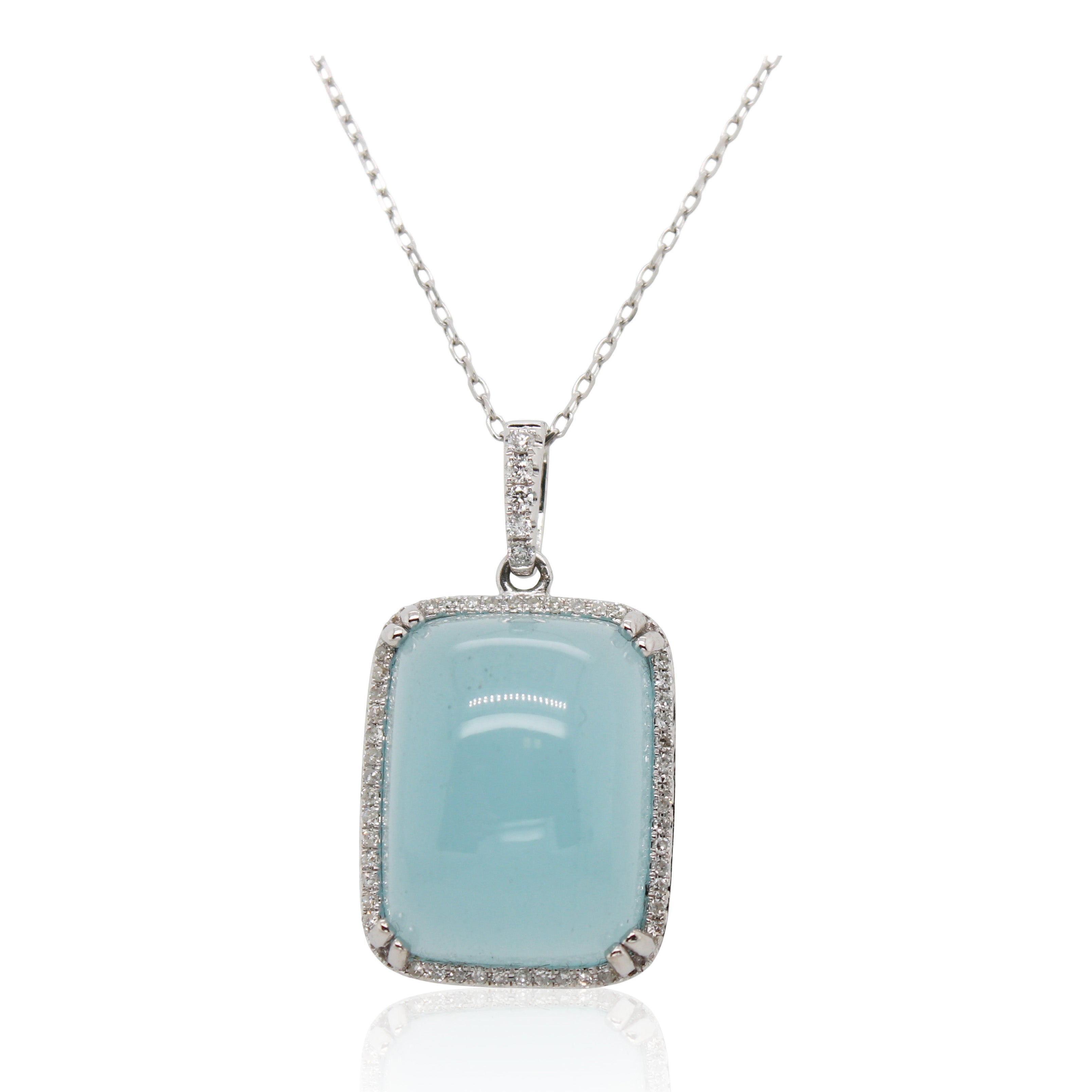 One-of-a-Kind 11.44ct Cabochon Aquamarine and Diamond Pendant