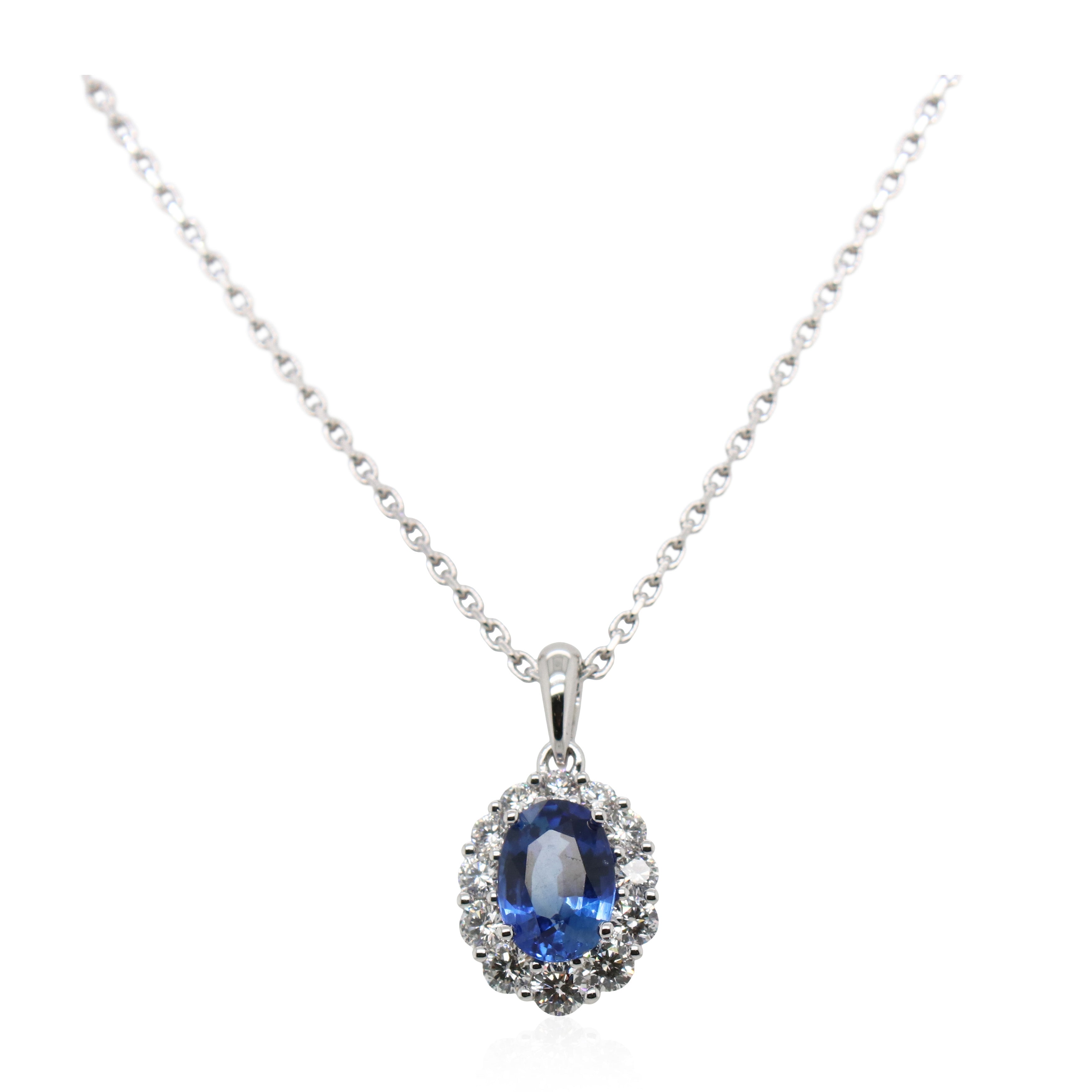1.00ct Sapphire and Halo Diamond Pendant