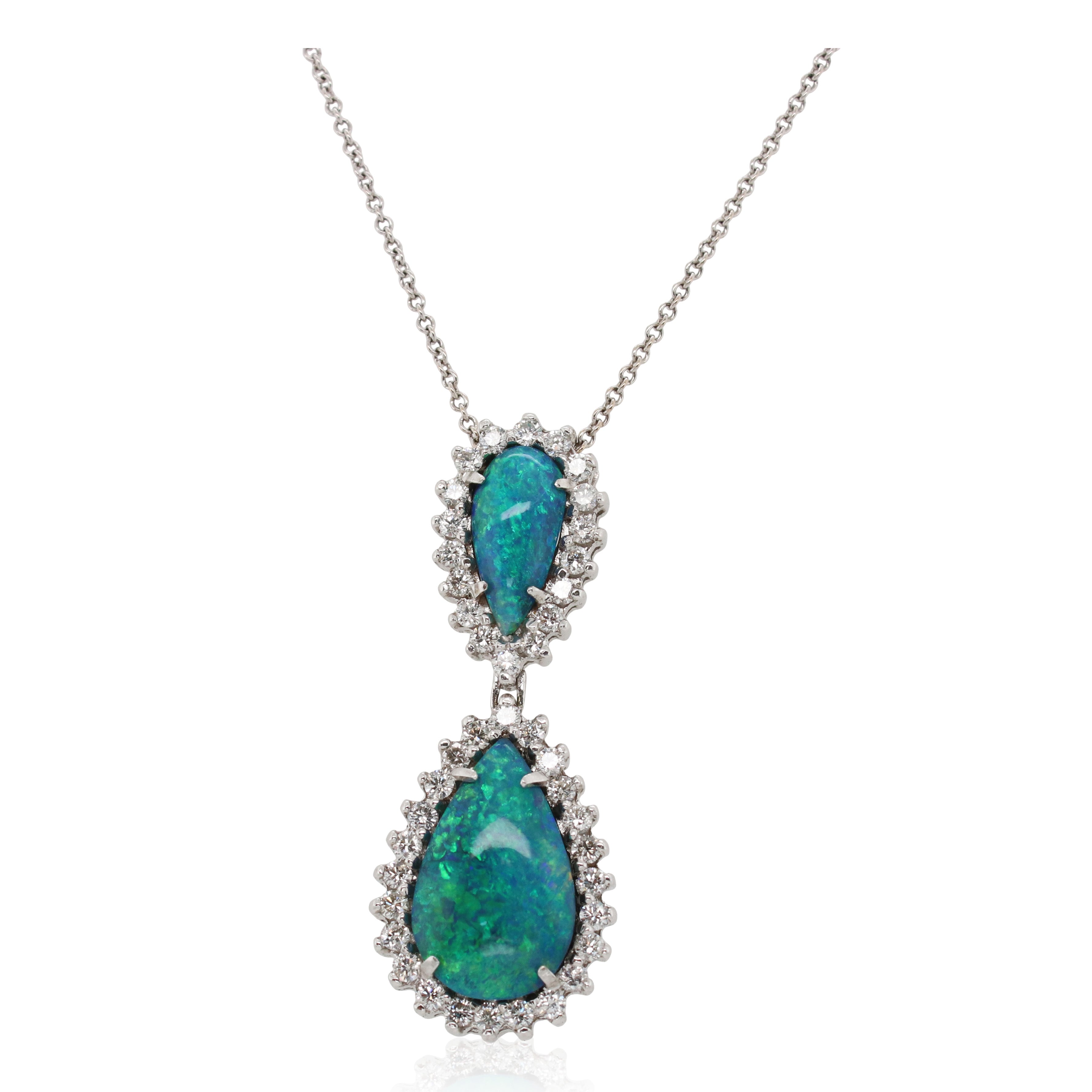 Pear Shaped Opal and Halo Diamond Pendant