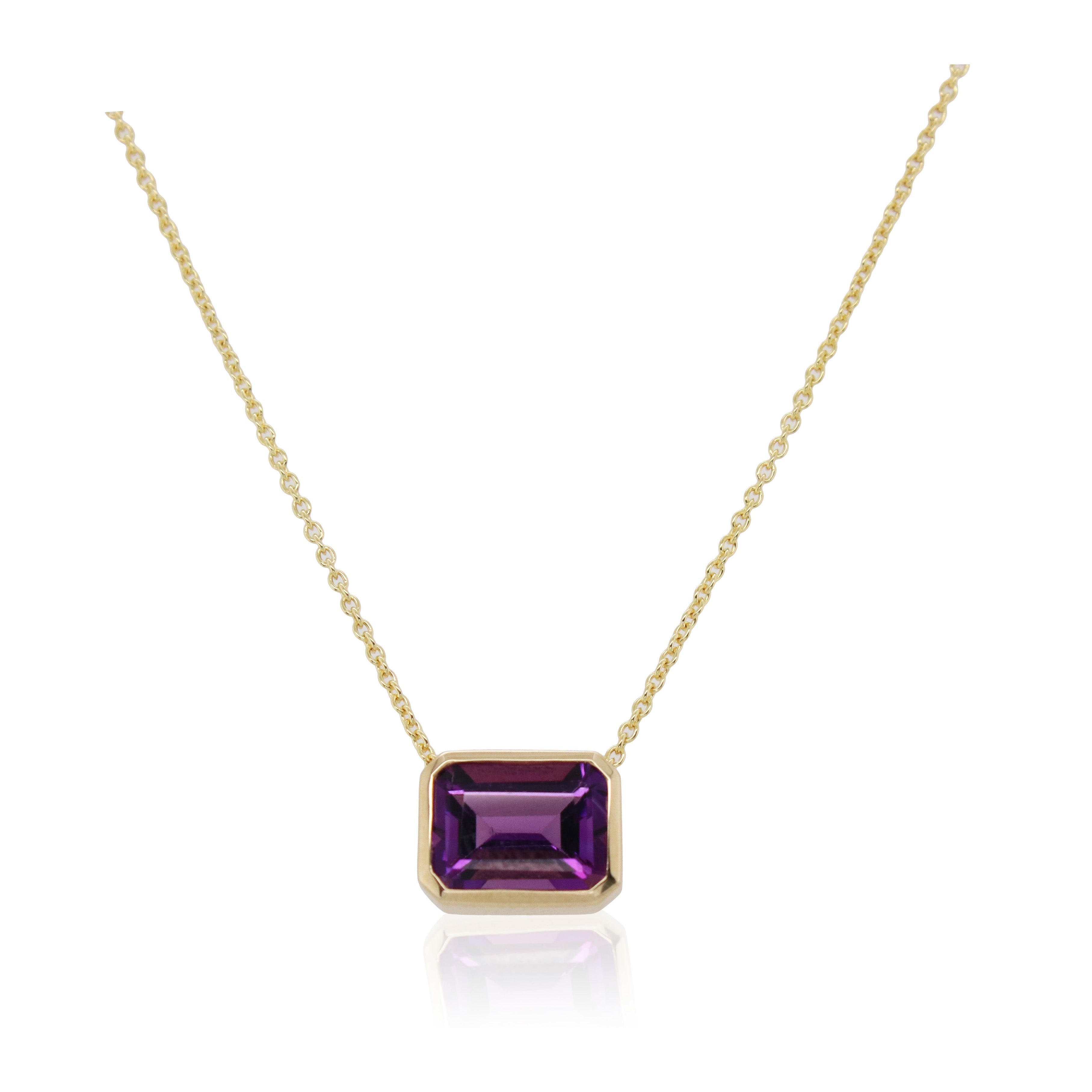 Emerald Cut Bezel Set Amethyst Solitaire Pendant