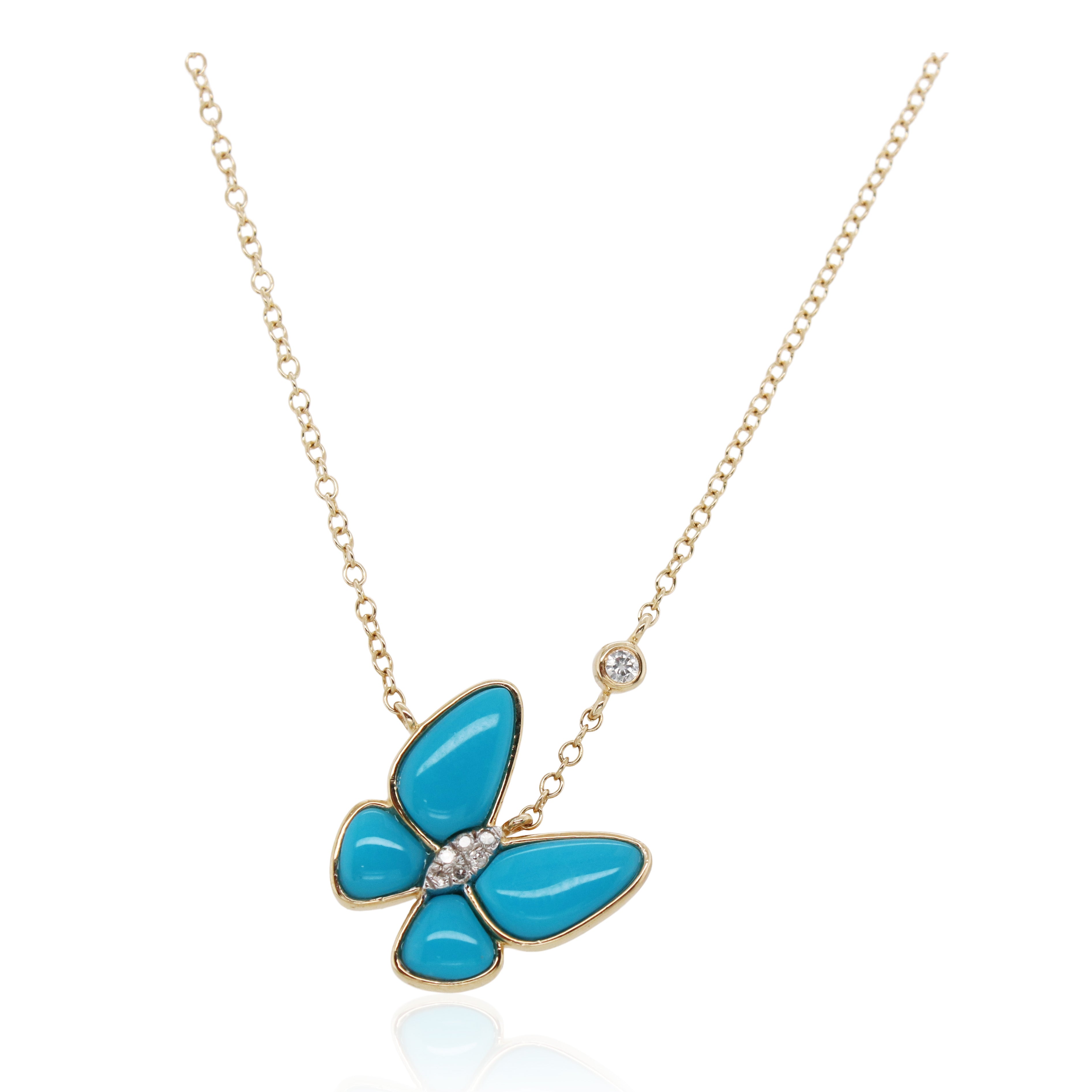 Turquoise and Diamond Butterfly Pendant