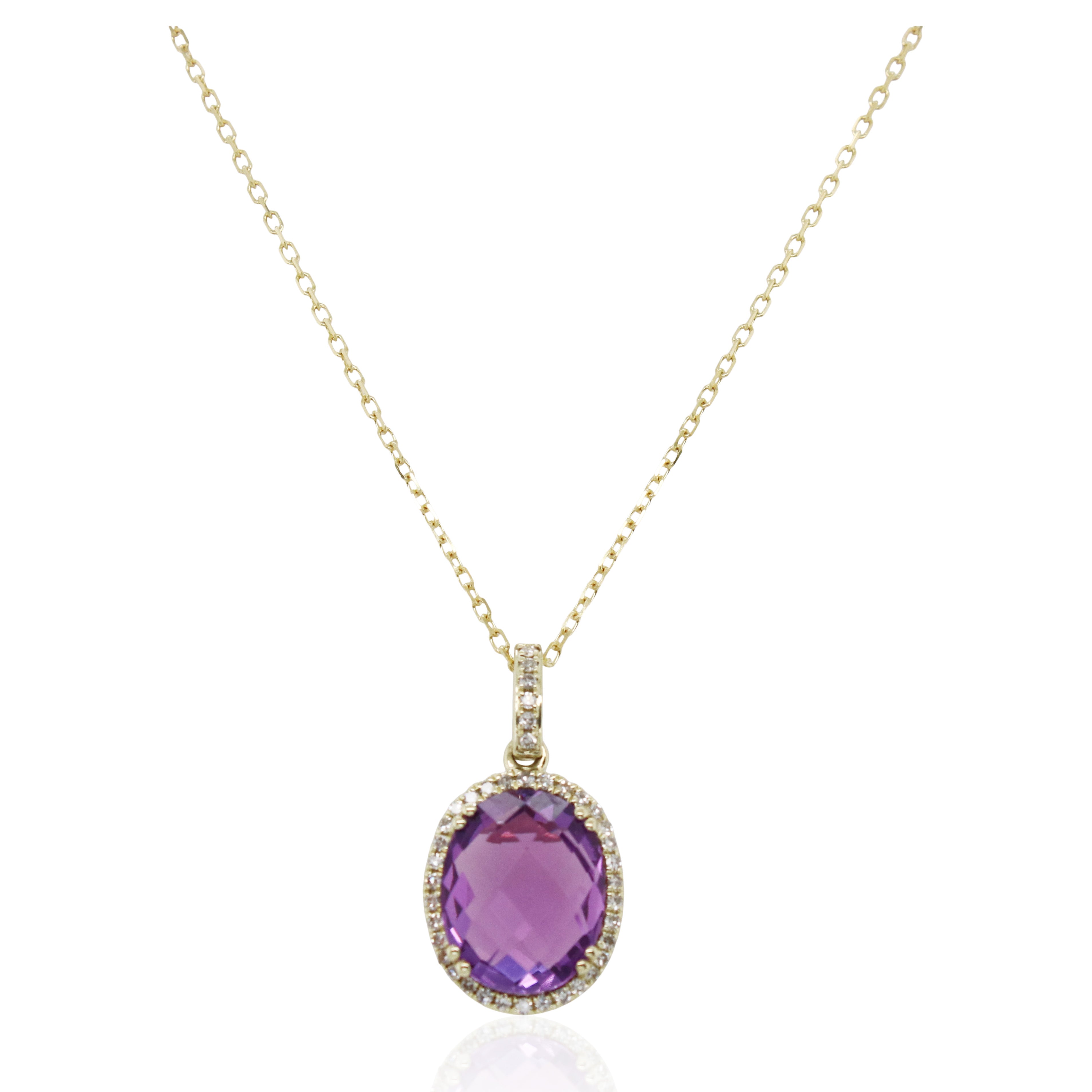 Oval Amethyst and Halo Diamond Pendant