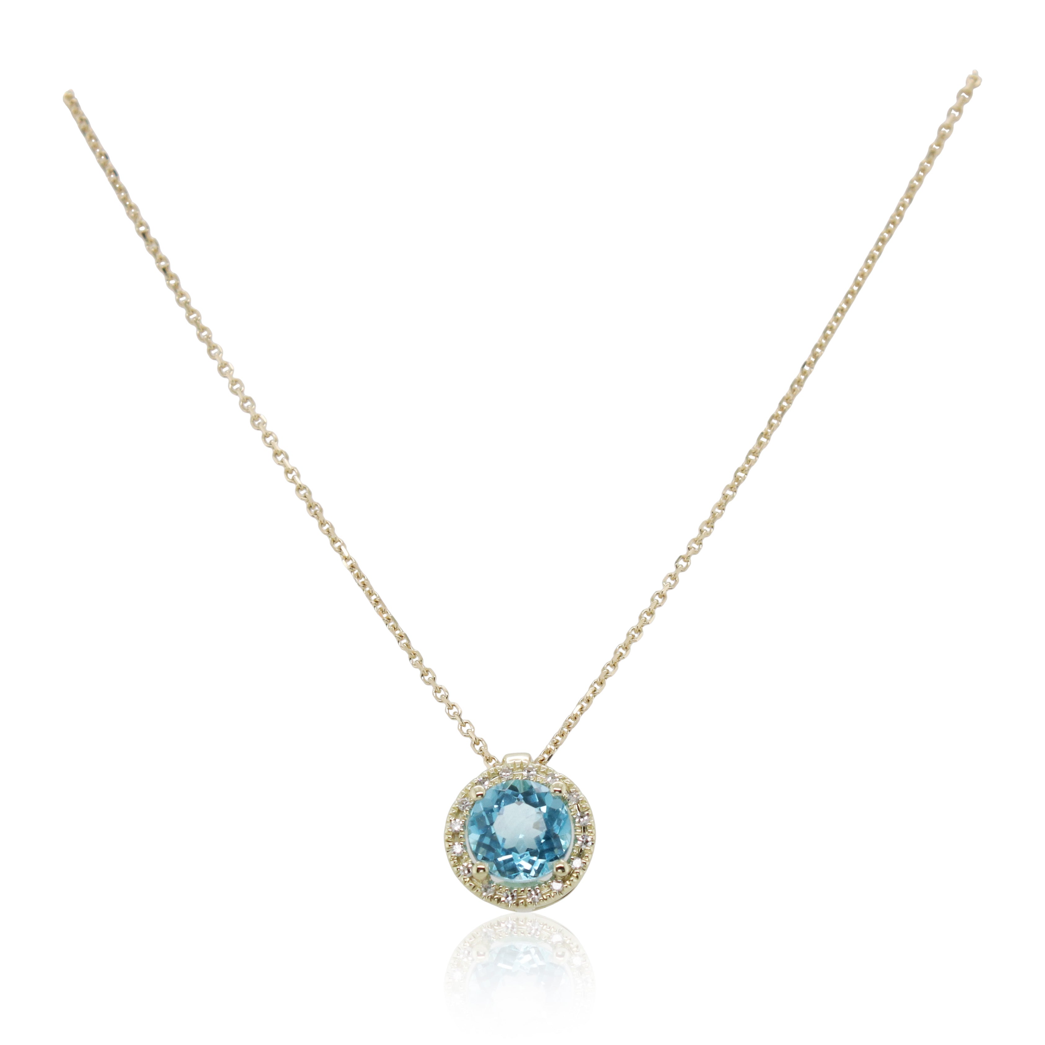 1.00ct Round Blue Topaz and Diamond Pendant