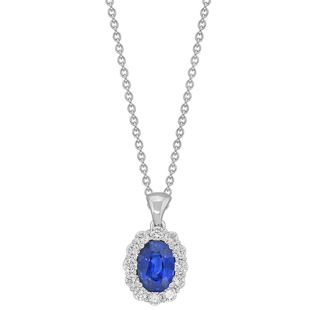 1.00ct Oval Sapphire and Halo Diamond Pendant