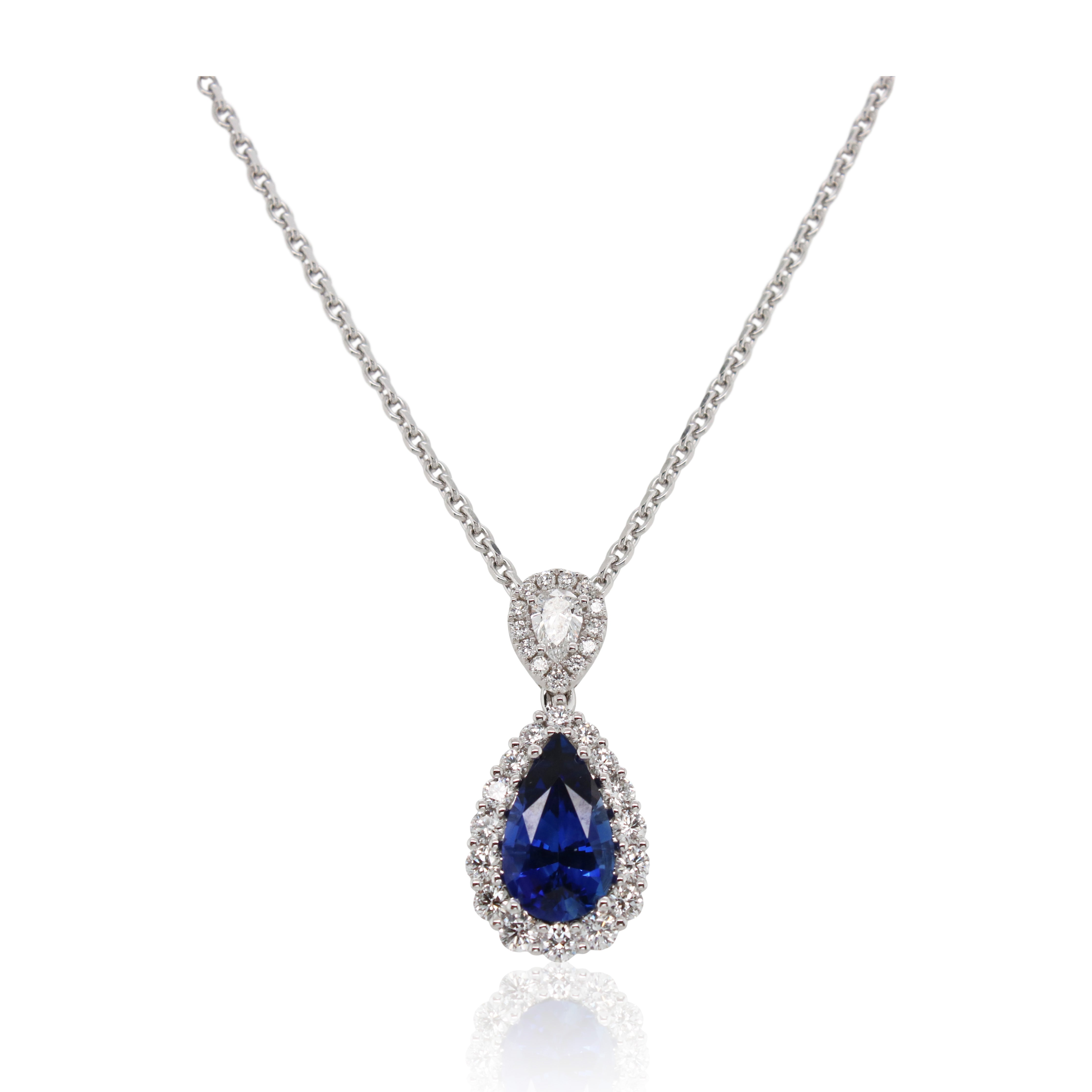 2.67ct Pear Shaped Sapphire and Diamond Pendant