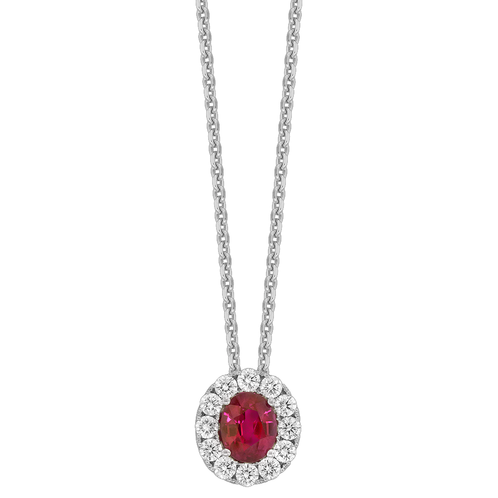 0.80ct Ruby and Halo Diamond Pendant