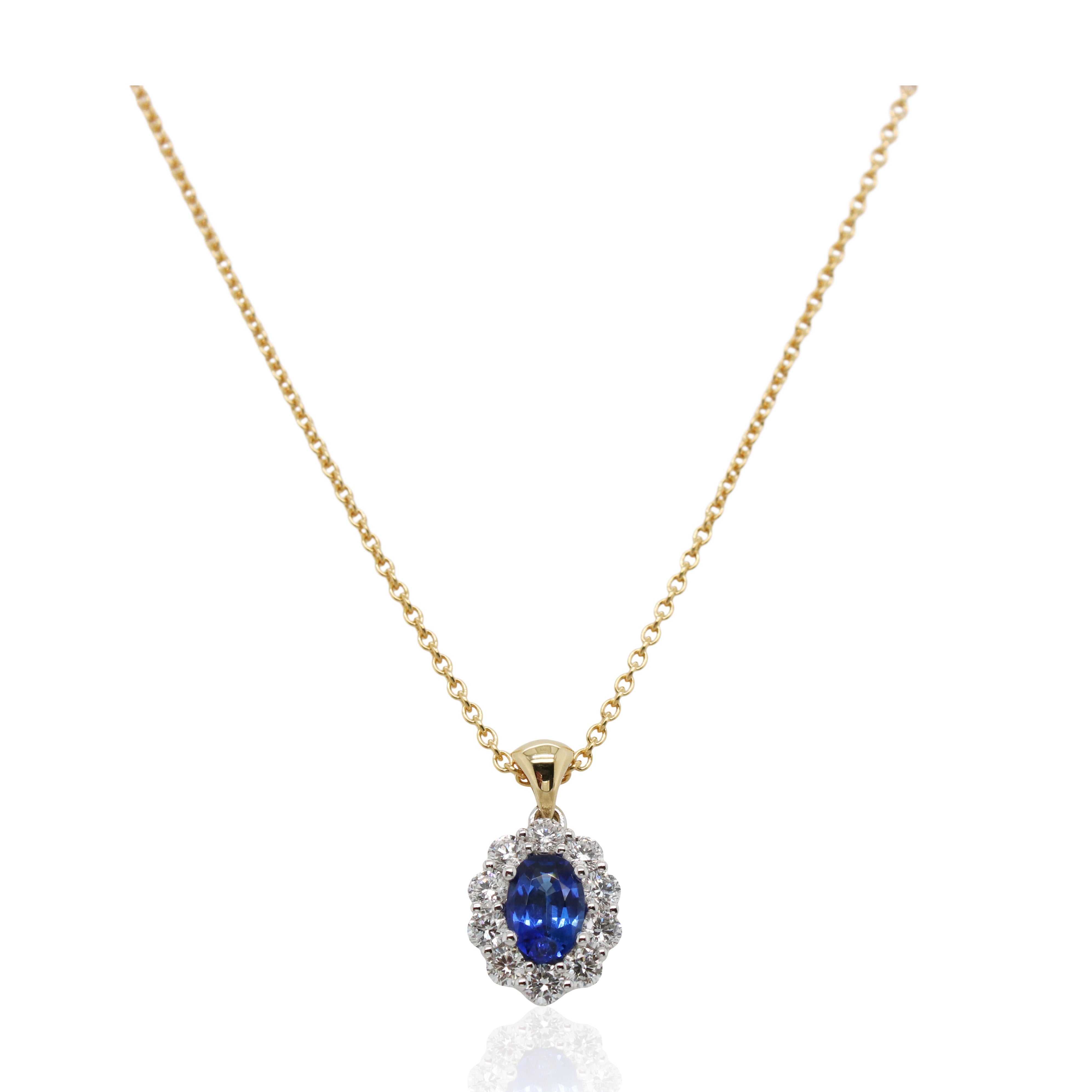 0.60ct Oval Sapphire and Halo Diamond Pendant