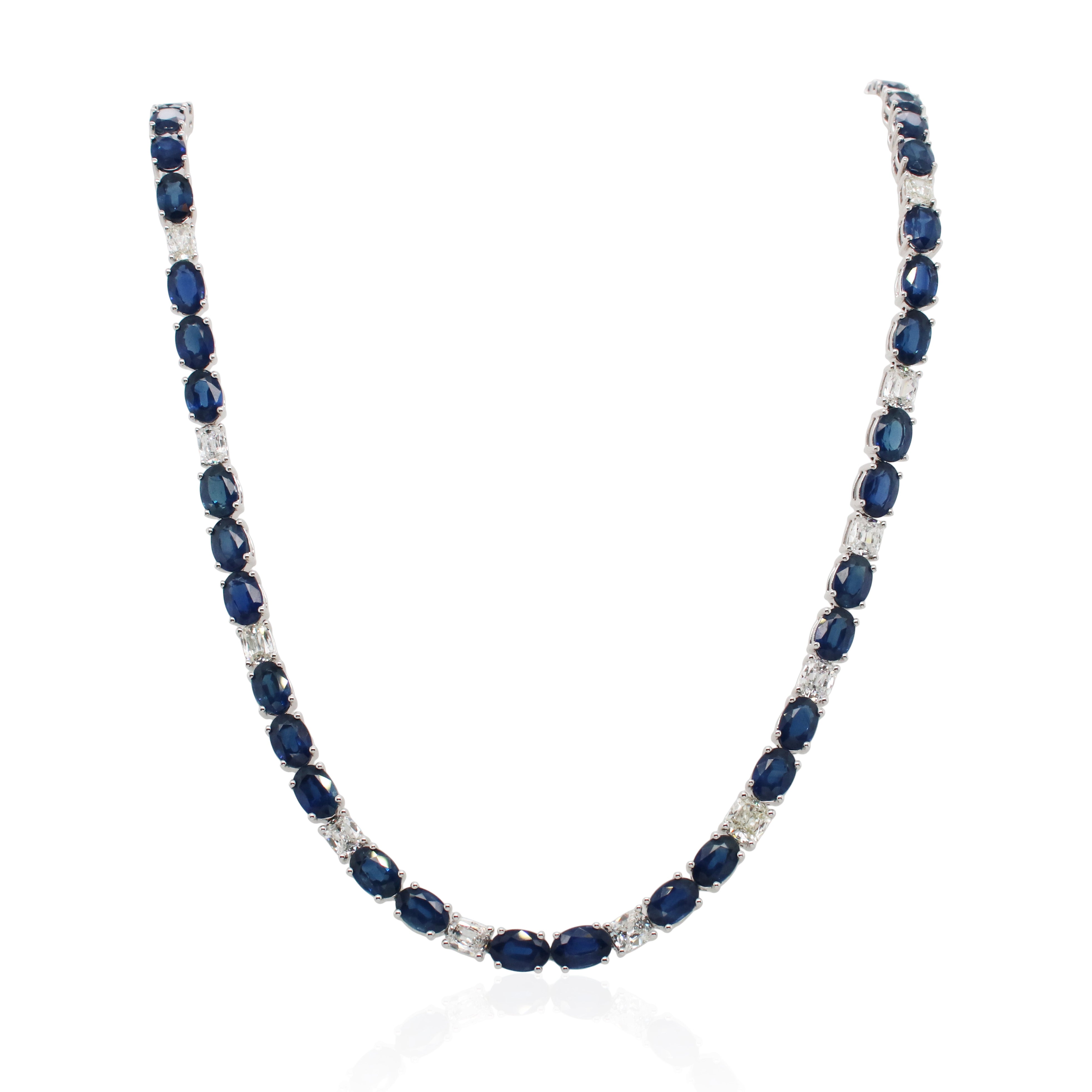 Alternating Diamond and Sapphire Tennis Necklace