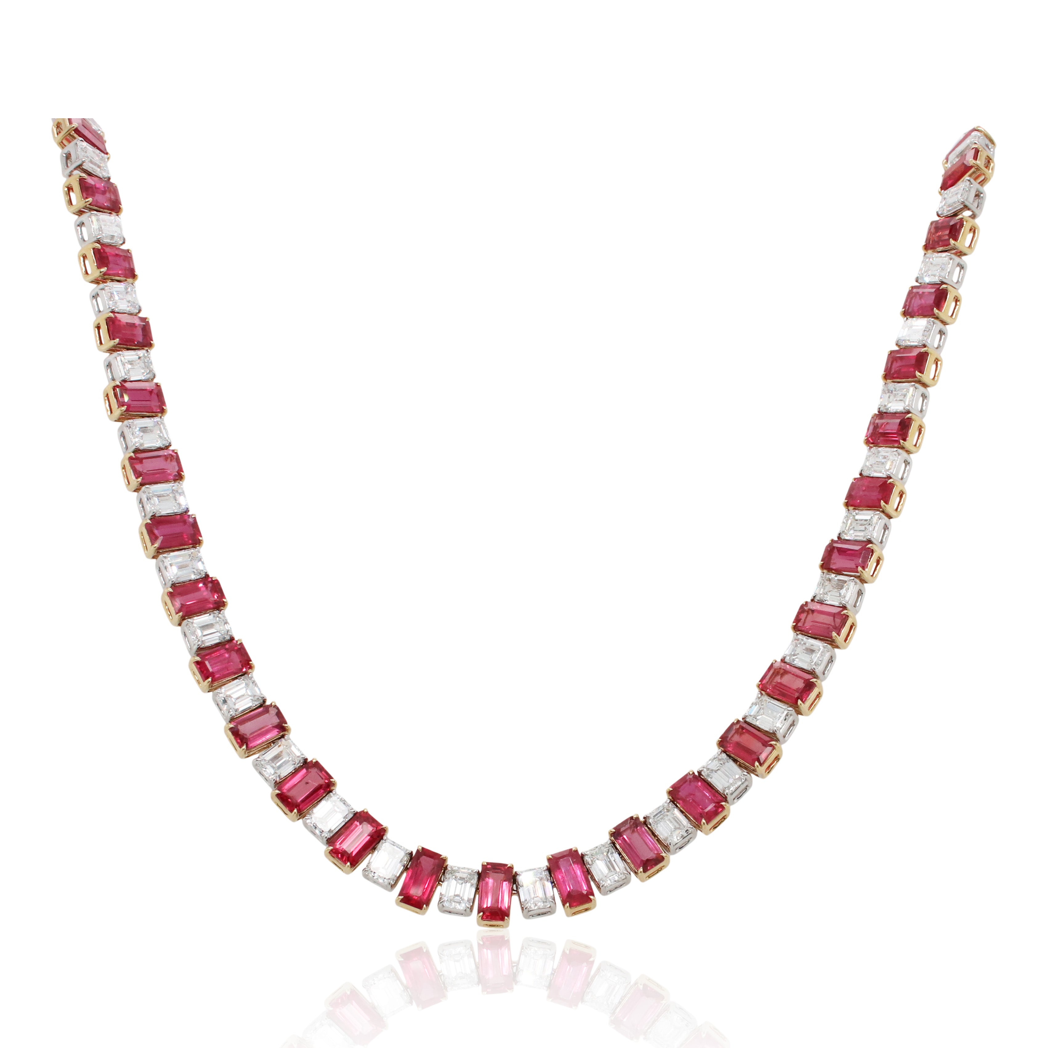 Alternating Emerald Cut Ruby and Diamond Necklace