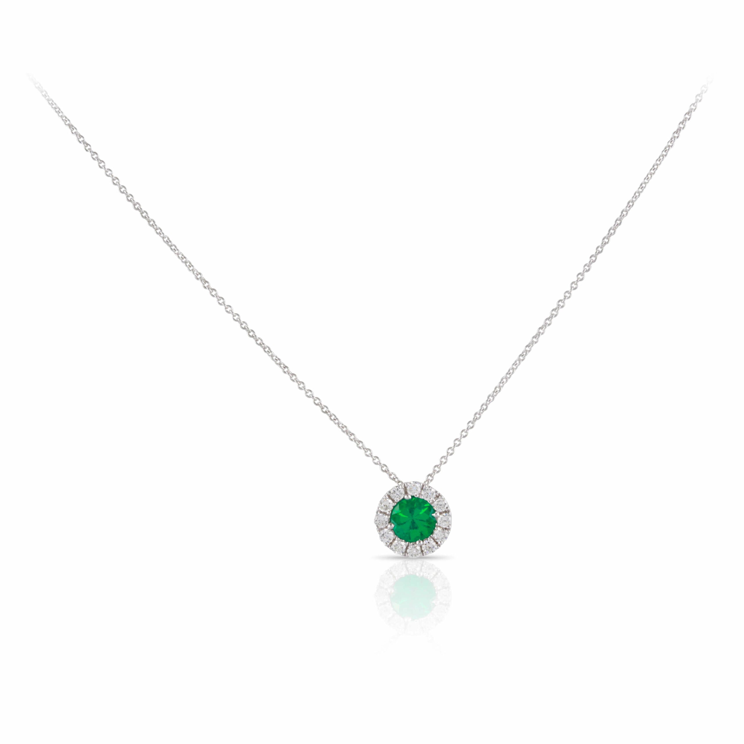 Emerald and Diamond Halo Pendant