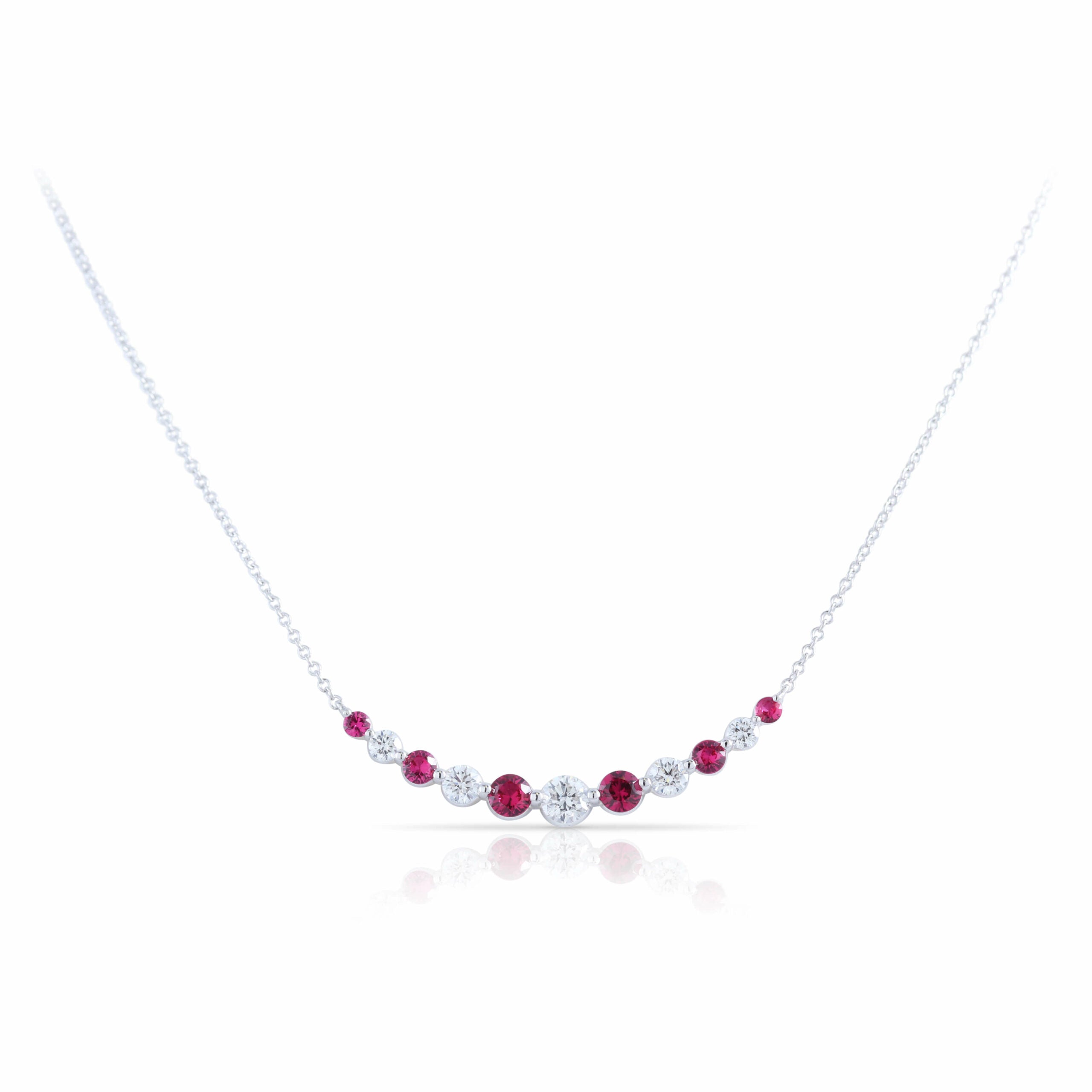 Curved Ruby and Diamond Necklace