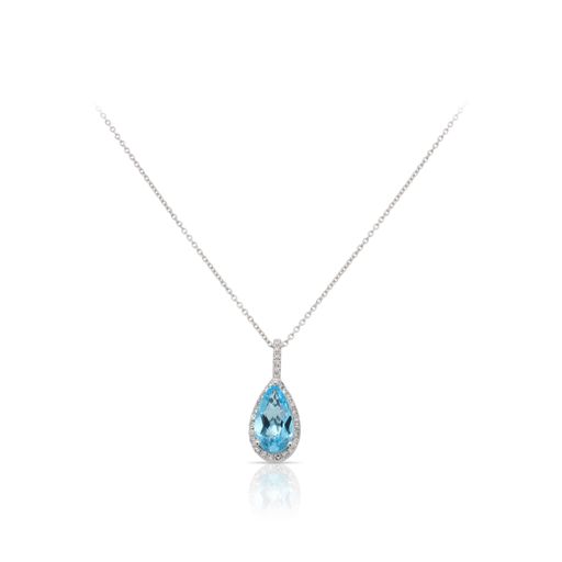 Pear Shaped Blue Topaz and Diamond Pendant
