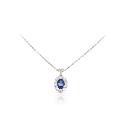 Oval Sapphire and Diamond Halo Necklace